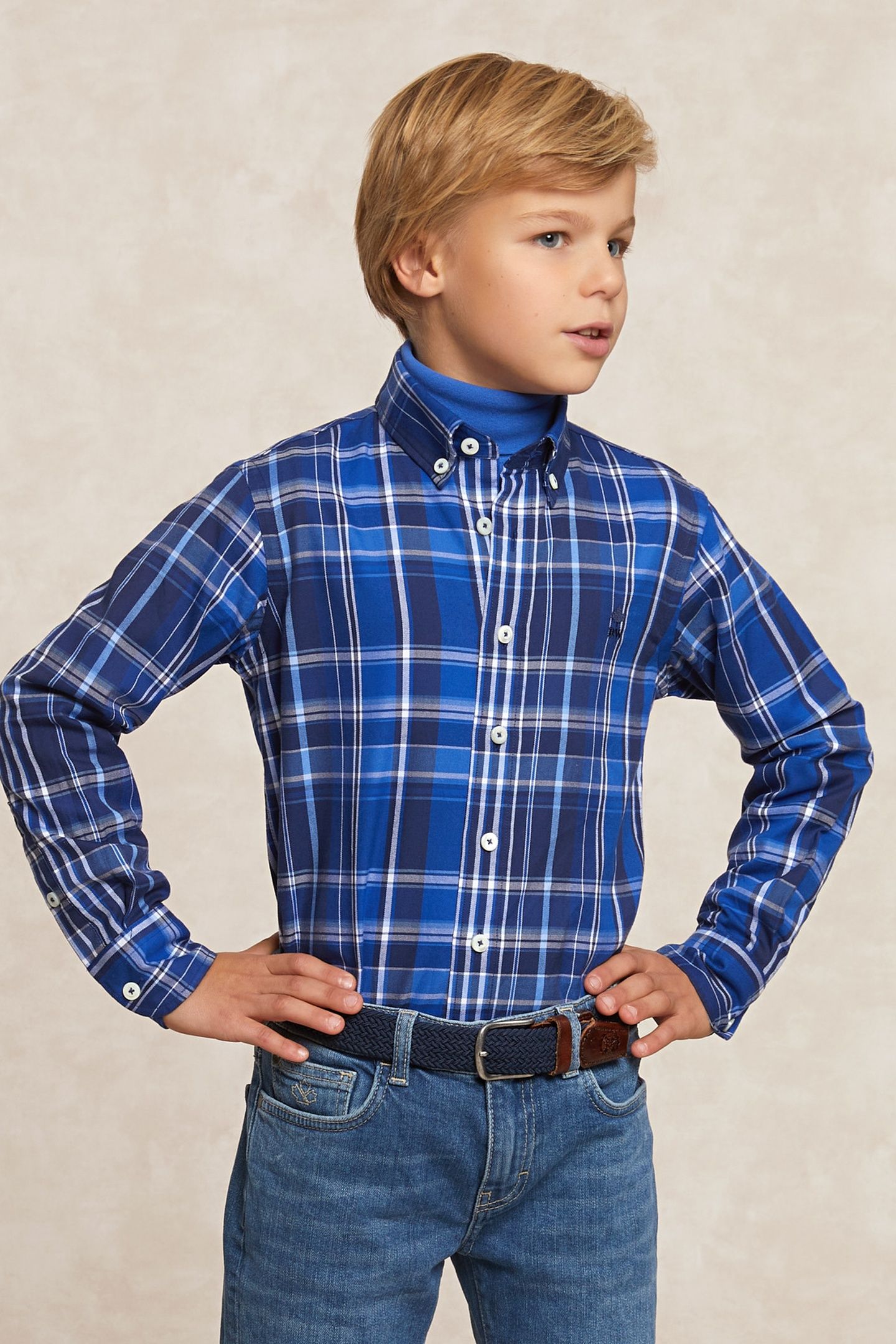 CUSTOM FIT CHECKED FLANNEL SHIRT BLUE/WHITE 3