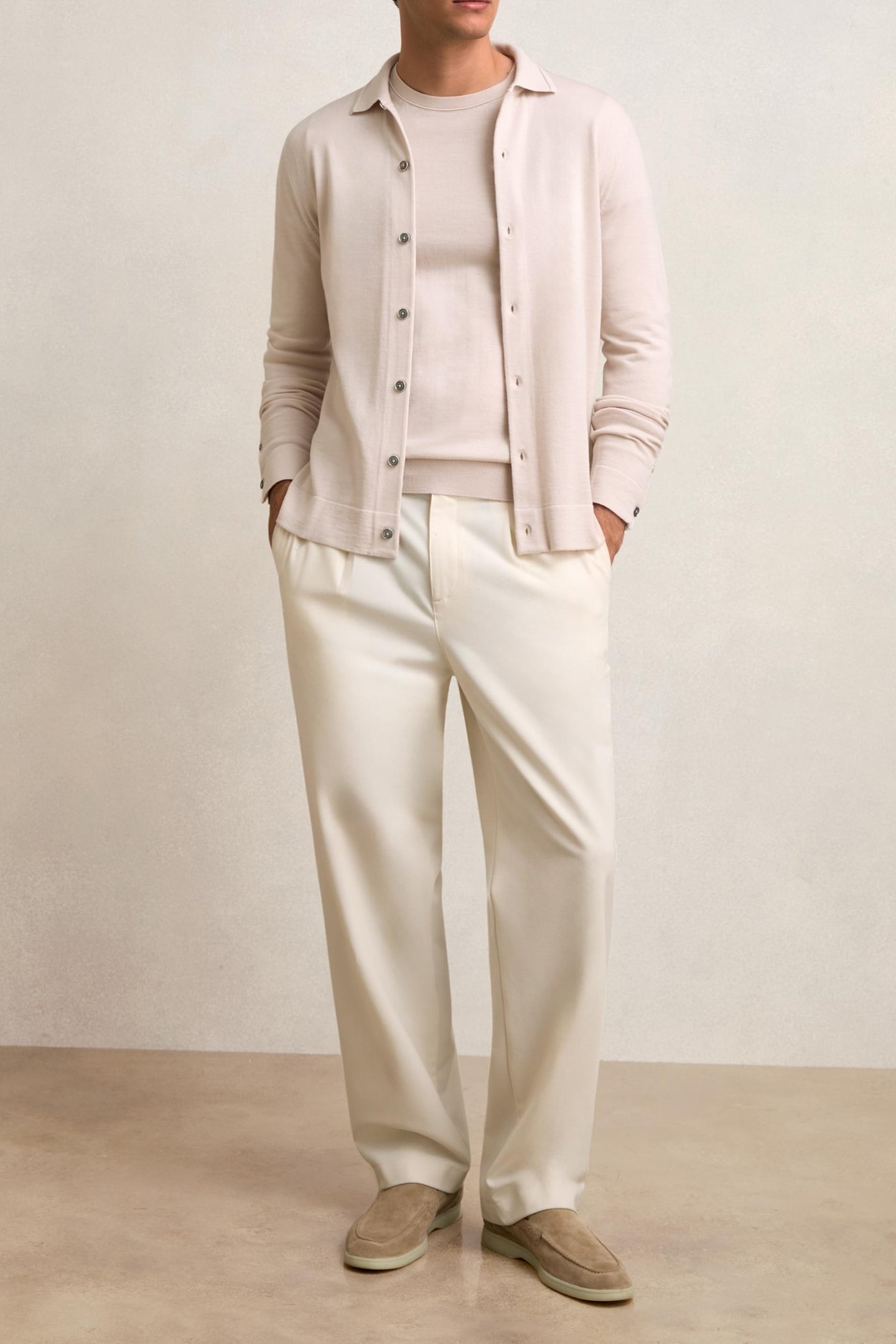 LS BUTTON THROUGH MERINO WOOL CARDIGAN BEIGE 3