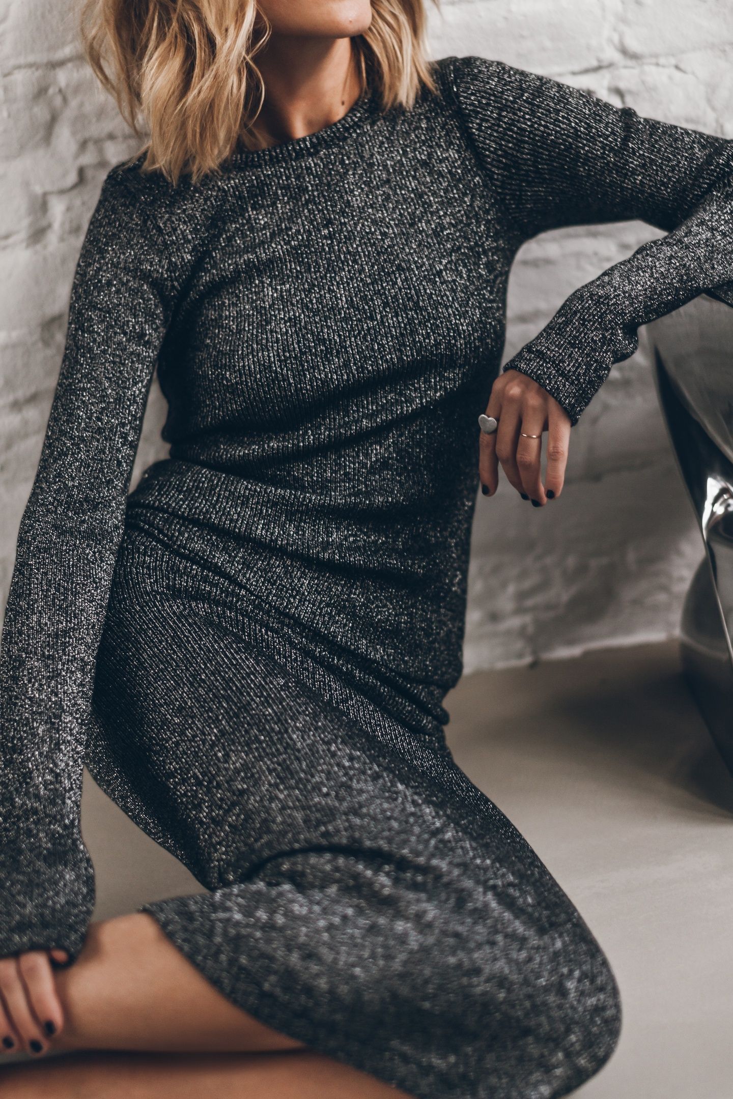 THE DARK GLITTER RIBBED LONG TUBE SKIRT BLACK 2