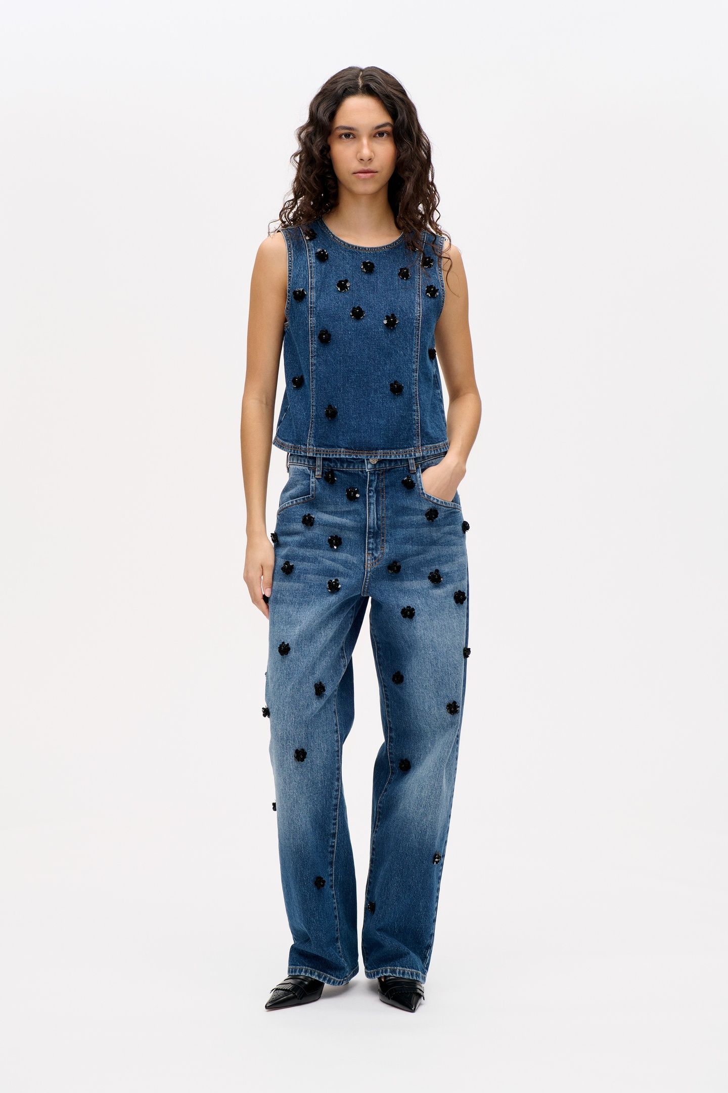 MADINE BLOUSE DENIM SEQUINCE FLOWER 2