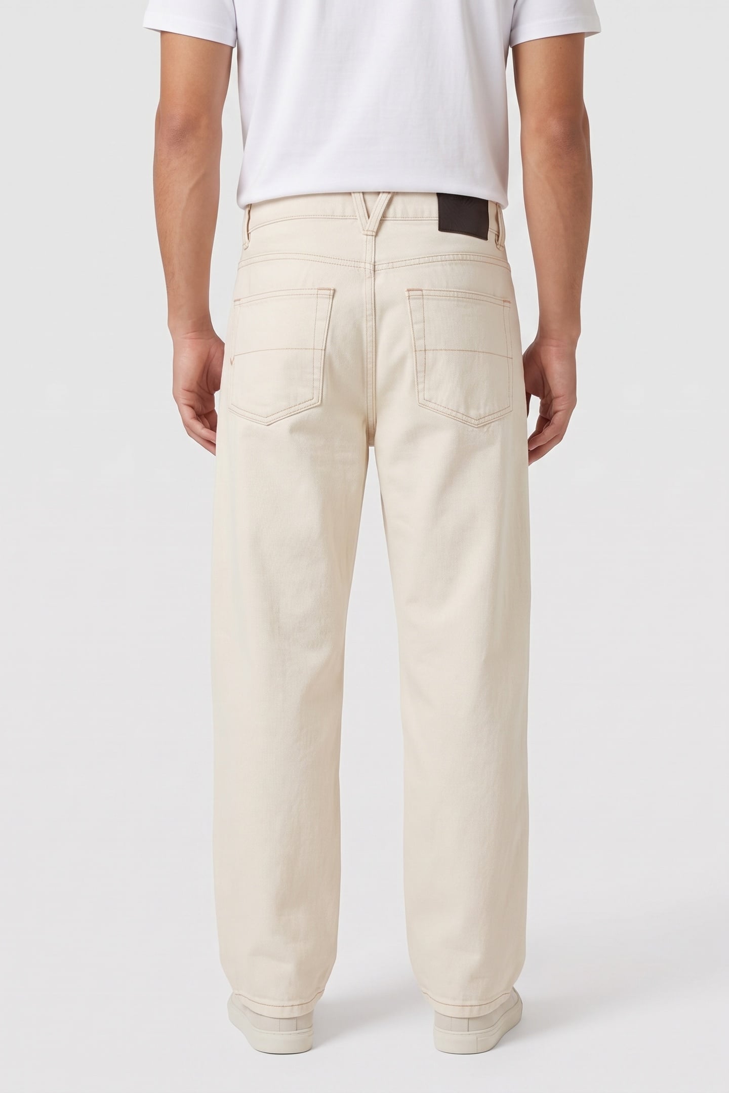 CHECK-5 LOOSE DENIM PANTS BEIGE 2