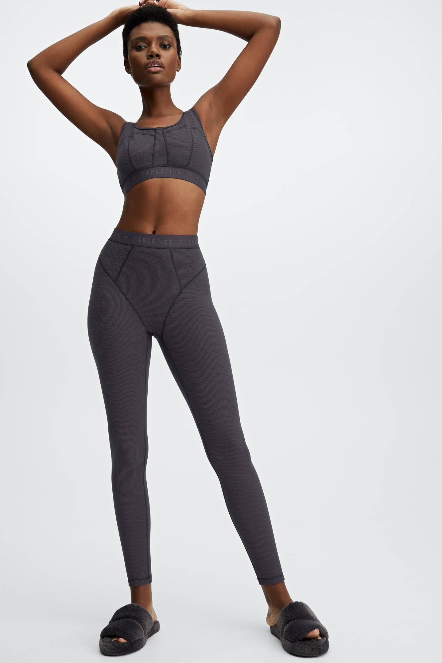 FABLETICS WAFFLE LEGGING PEWTER/PEWTER LOGO 1