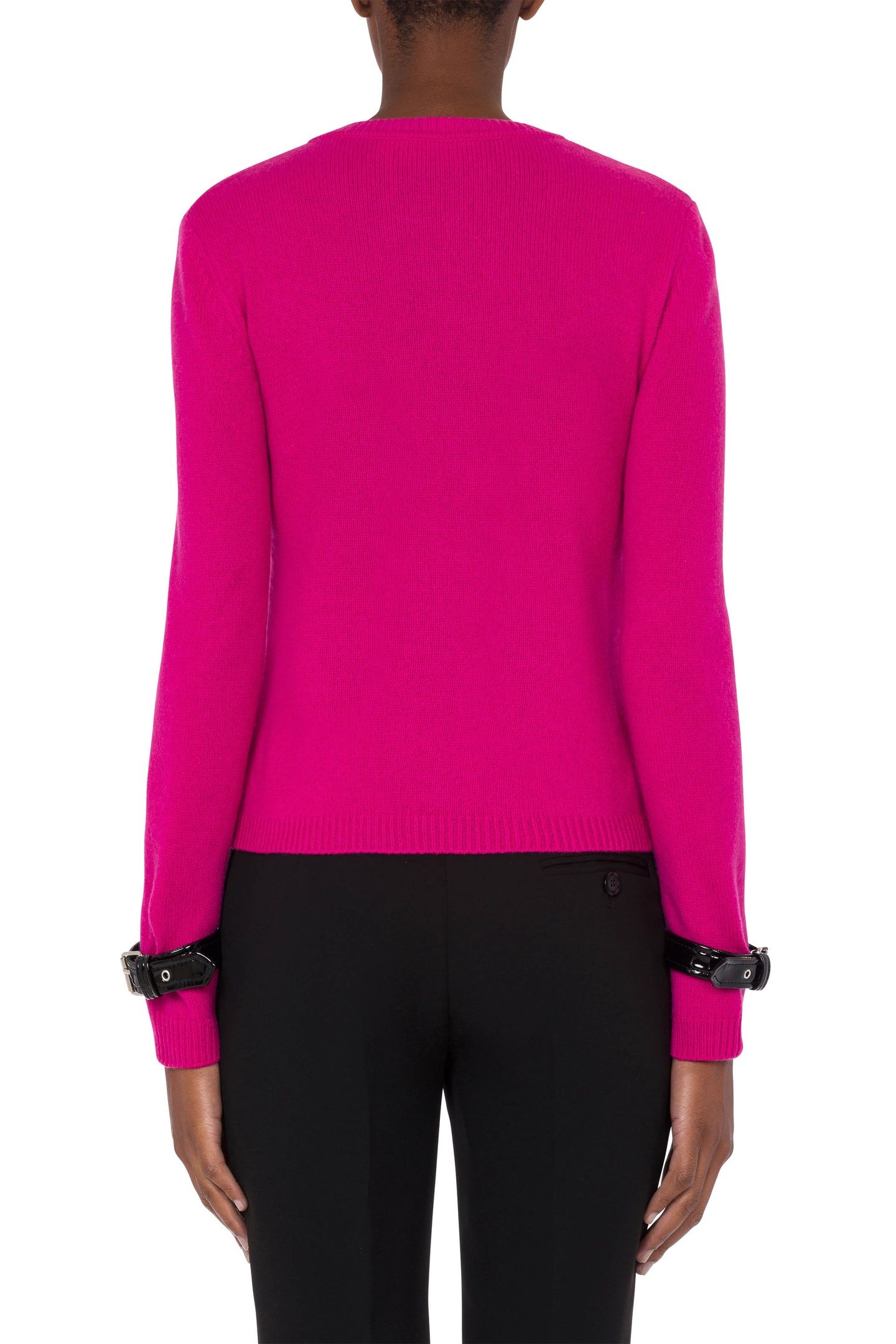 BONDAGE BUCKLE RECYCLED CASHMERE CARDIGAN FUCSIA 2