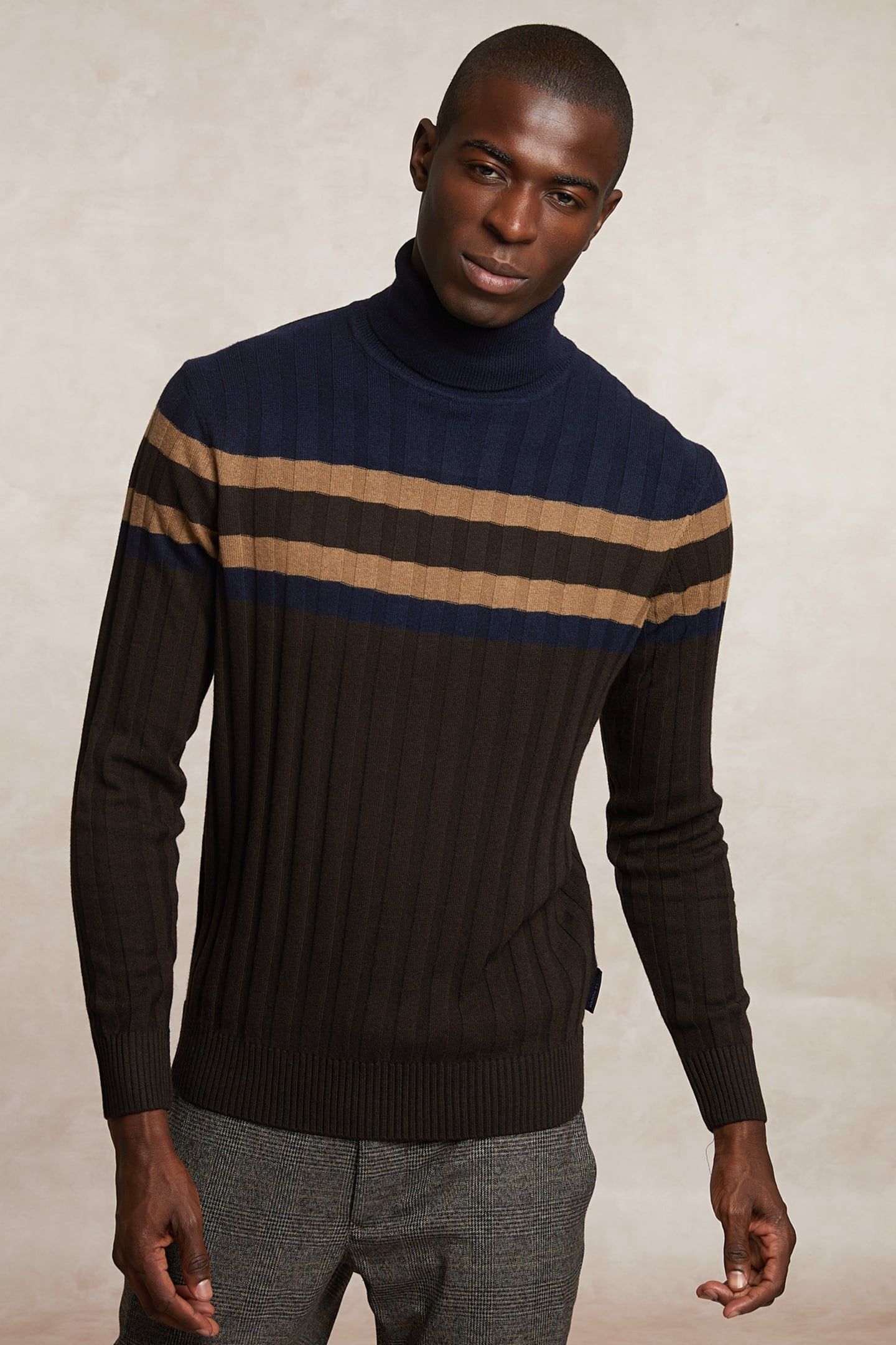 CUSTOM FIT RIBBED WOOL-CASHMERE ROLL NECK SWEATER GANACHE BR 3