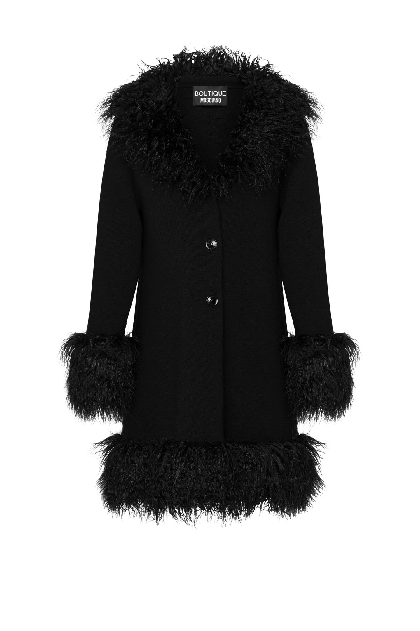 KNITTED FURRY DETAILS COAT BLACK 3