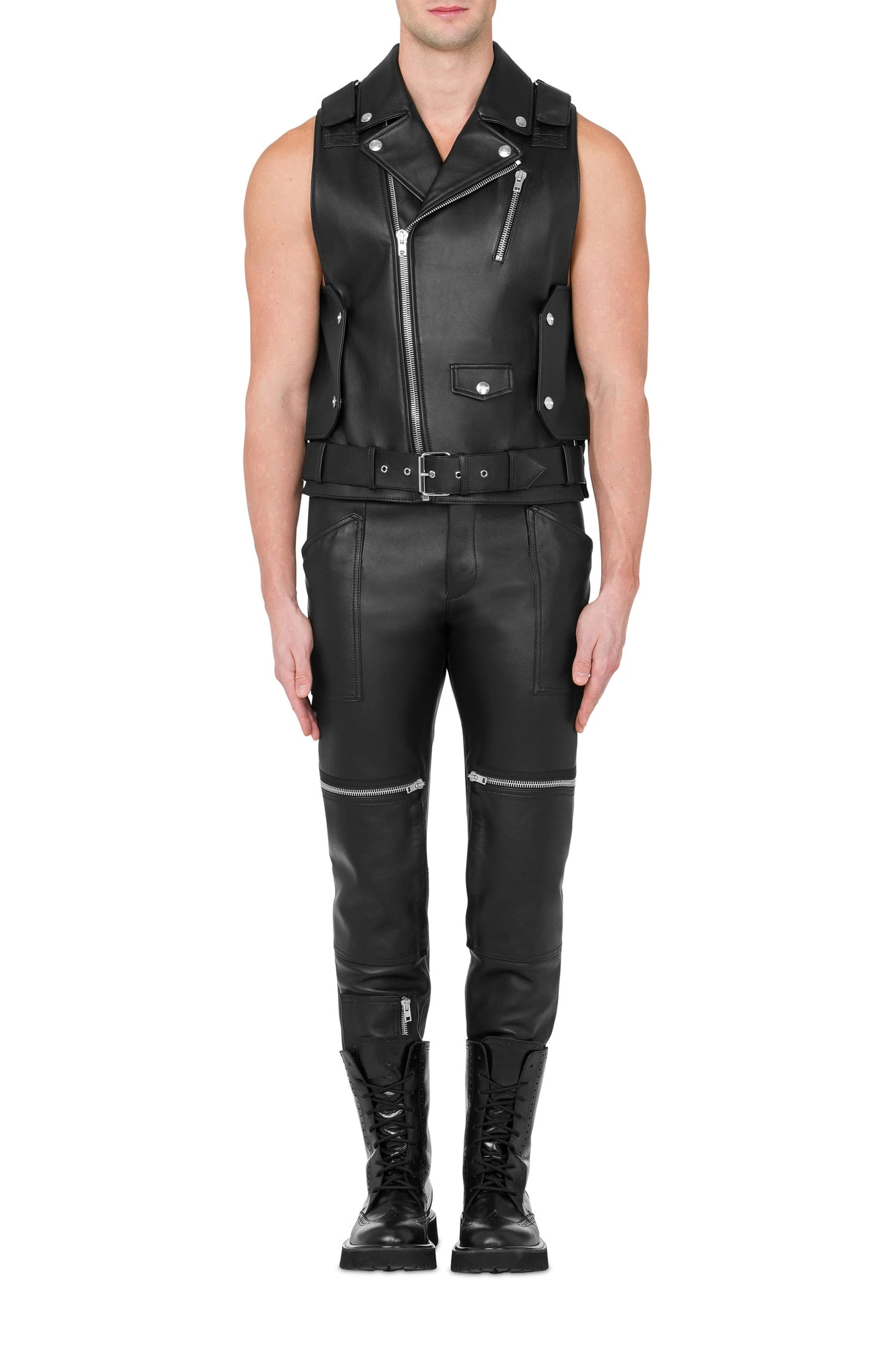 NAPPA LEATHER BIKER VEST BLACK 1