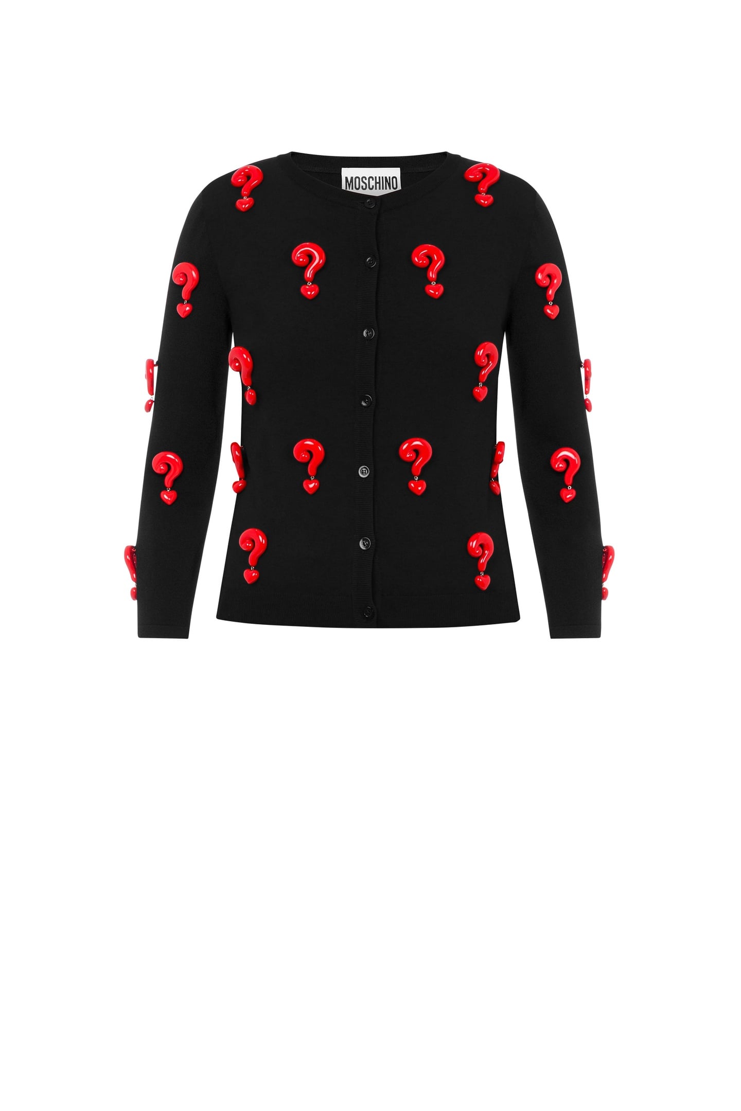 CARDIGAN STRETCH RED QUESTION MARKS BLACK 3