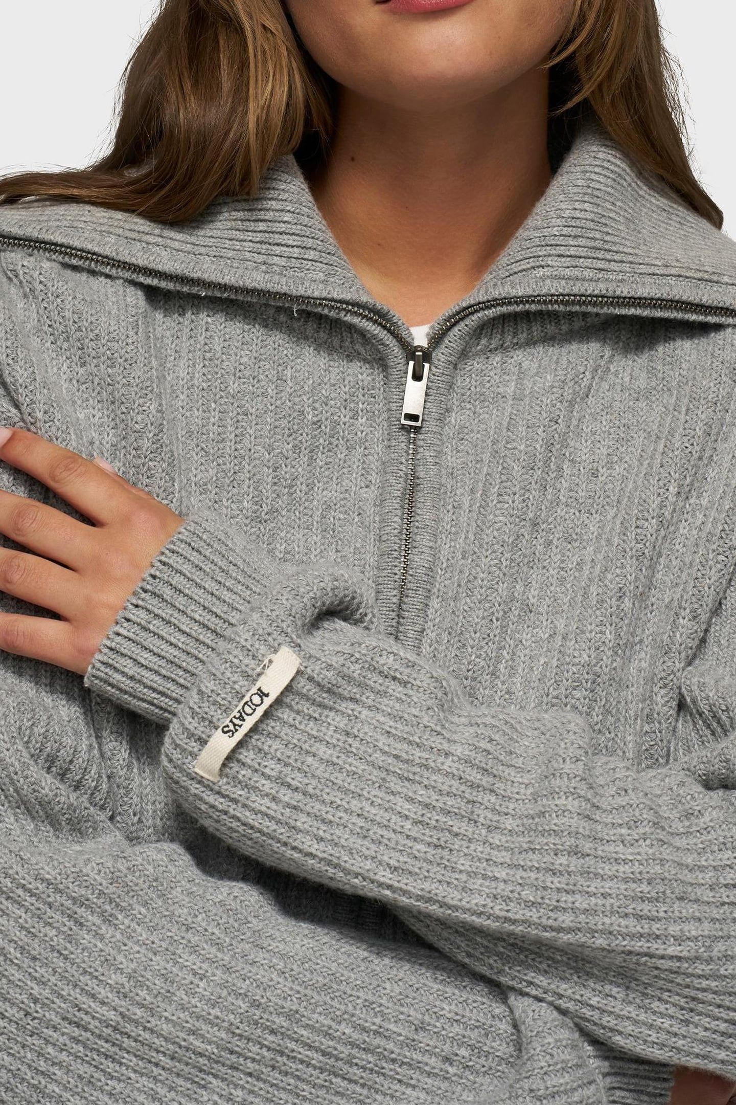 CROPPED KNIT ZIP JACKET LIGHT GREY MELEE 7