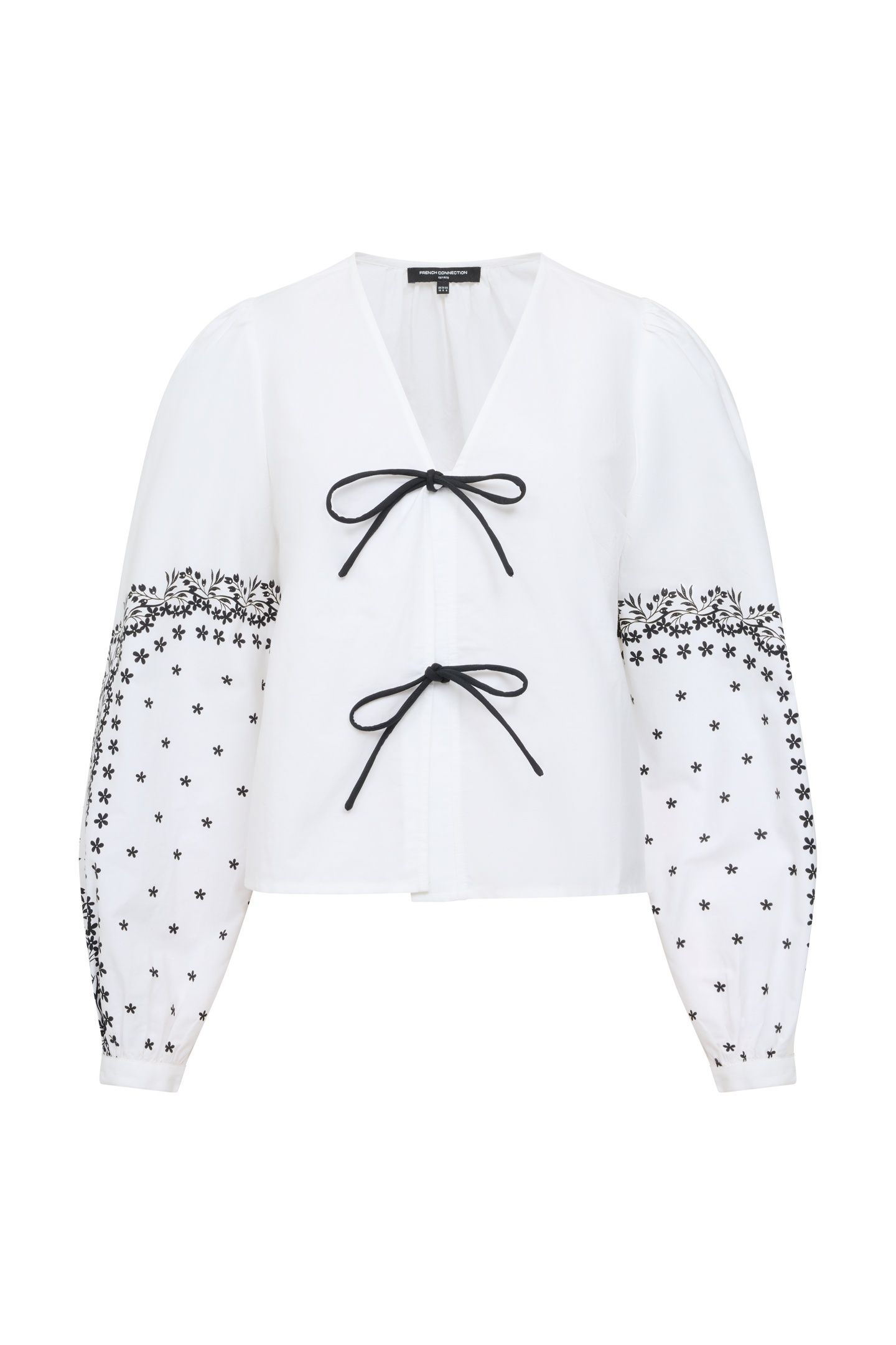 CAMBRIA COTT FLORAL TIE SHIRT LINEN WHITE/BLACK 2