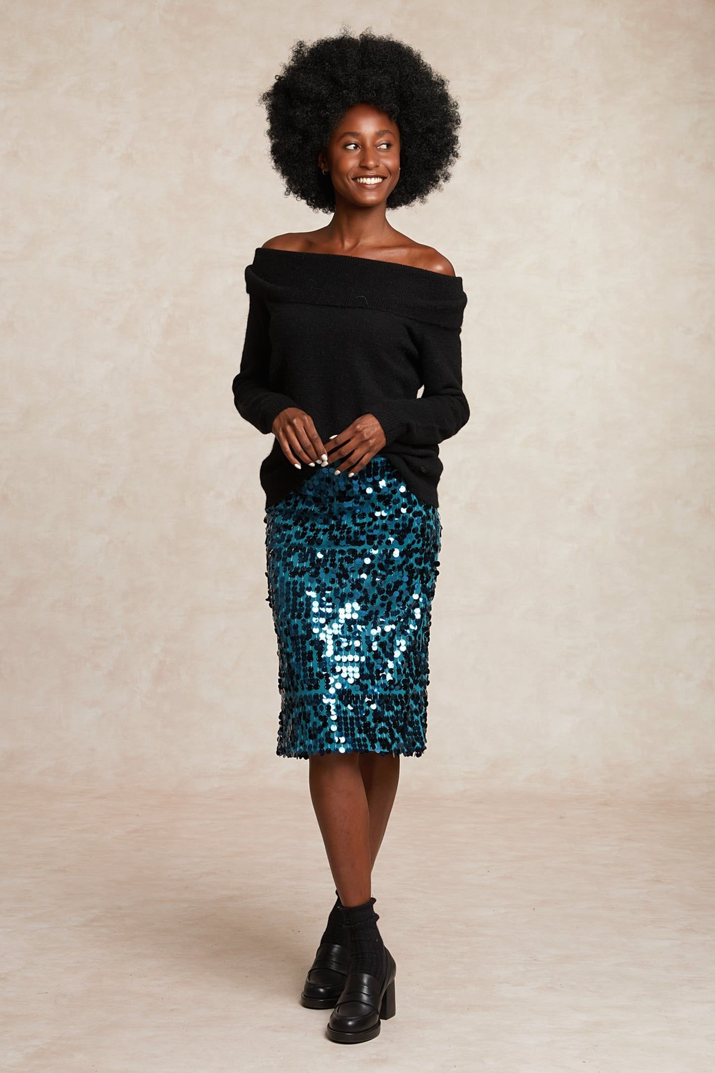 STRAIGHT SEQUIN MIDI SKIRT GREEN 1