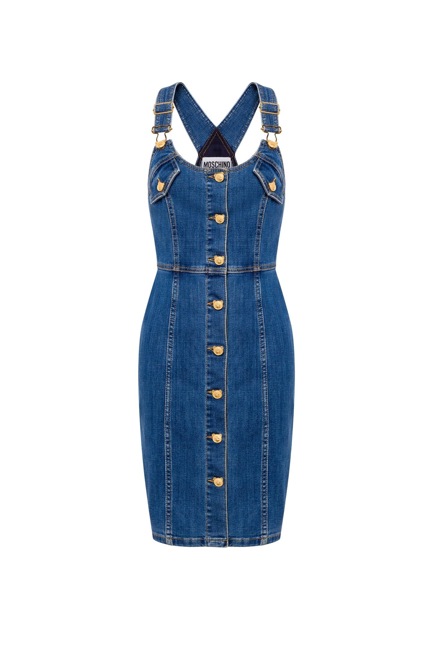 TEDDY BUTTONS DENIM DUNGAREES DRESS BLUE 3