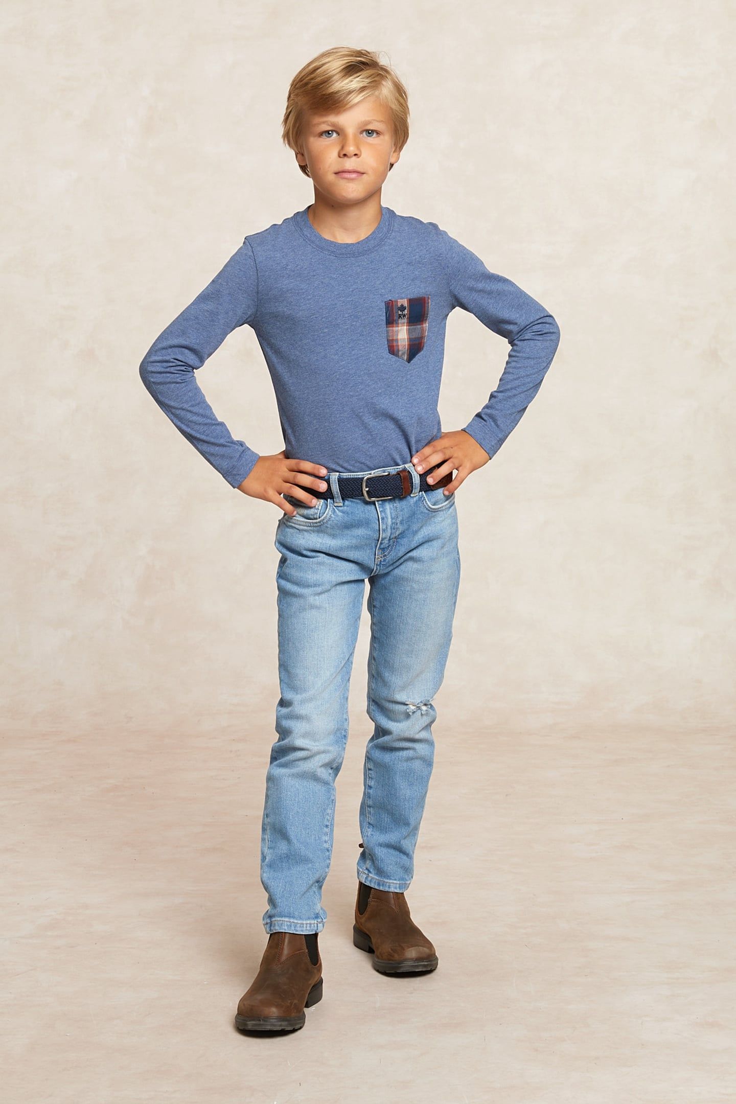 COTTON T-SHIRT CHEST POCKET NIGHT SKY MIX BLUE 1