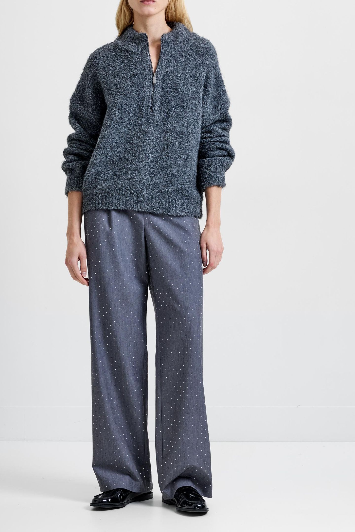 RENEE BOUCLE HALF ZIP JUMPER CHARCOAL GREY 1