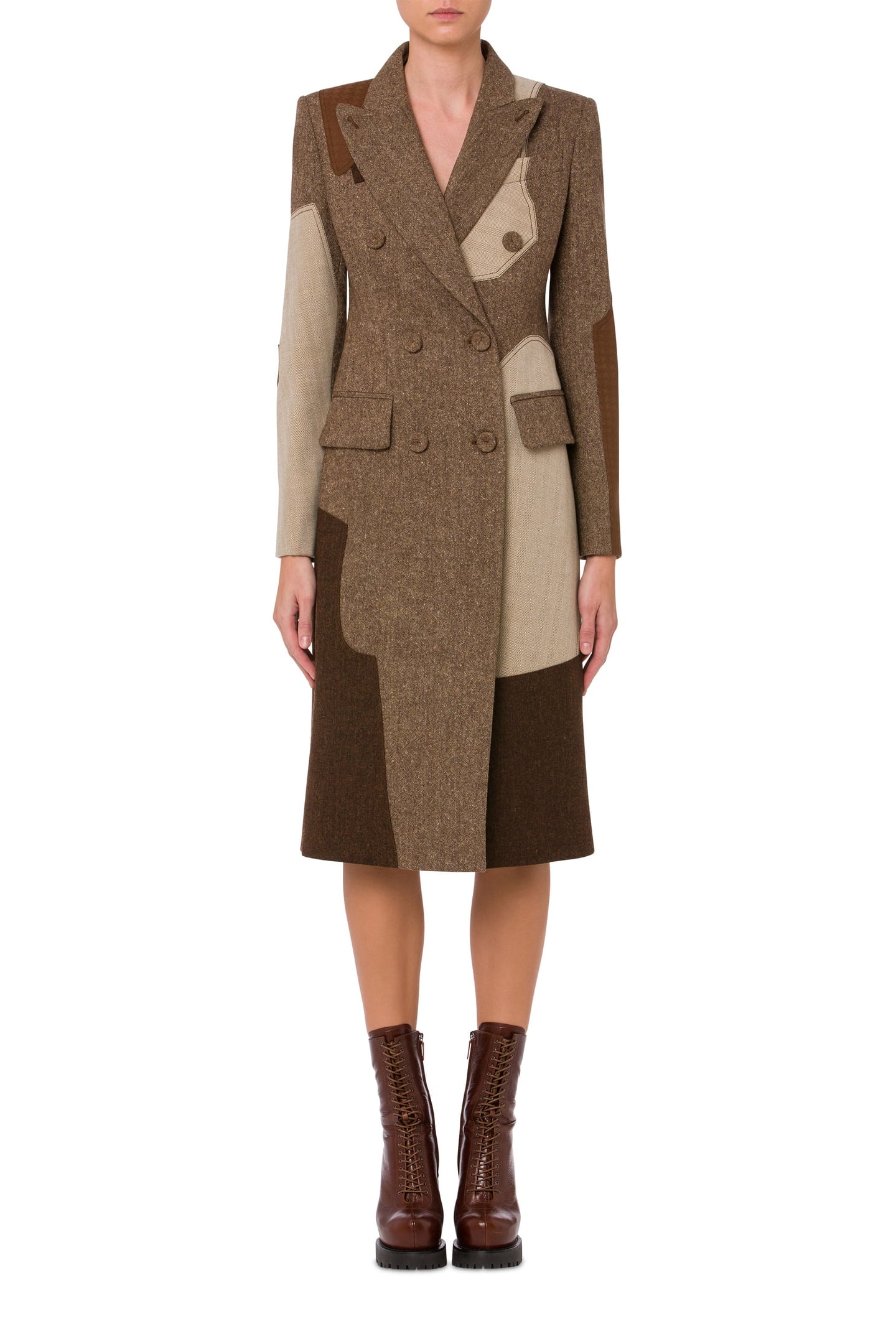 PATCHWORK WOOL BLEND COAT BROWN 1