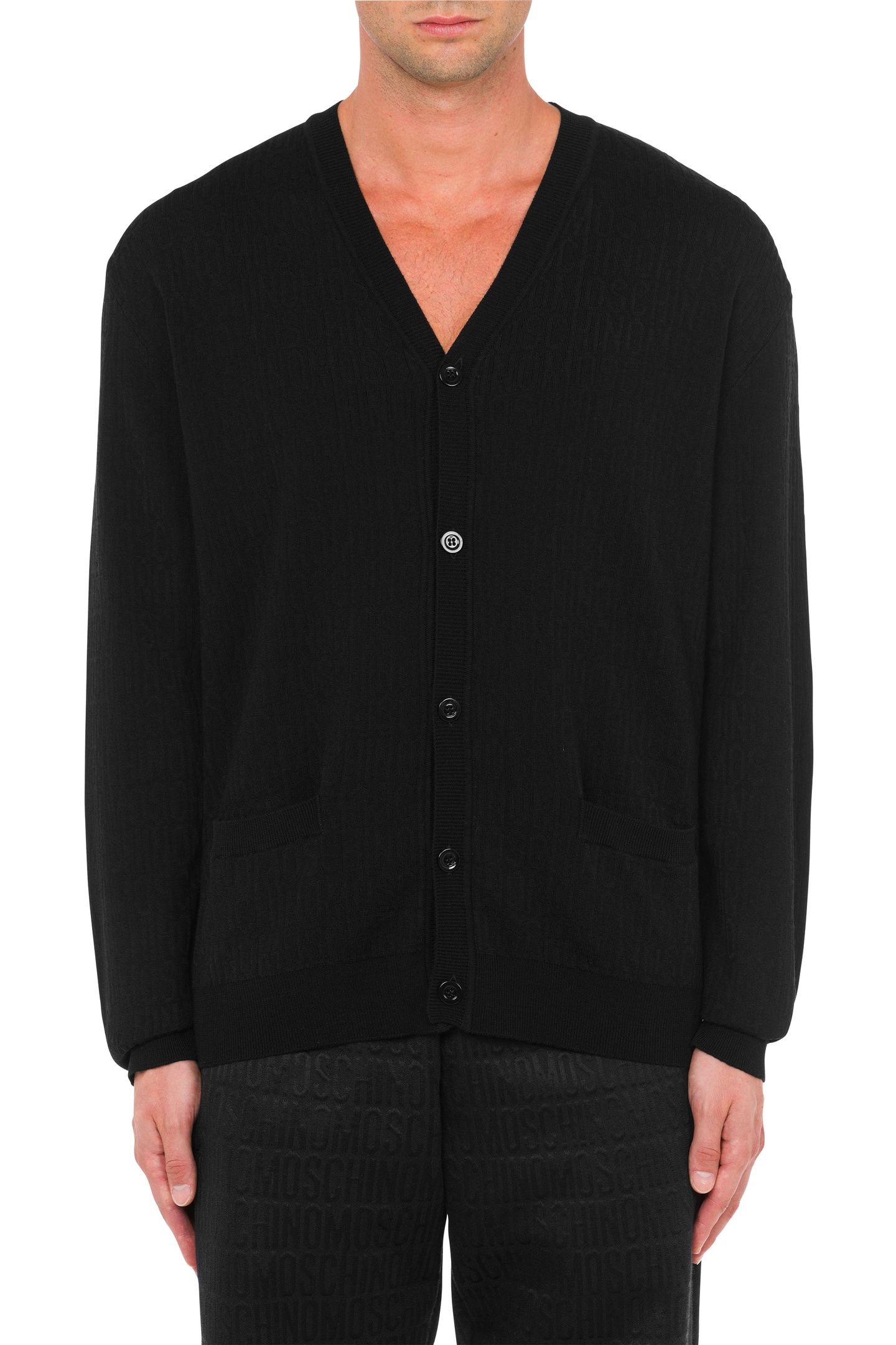 ALLOVER LOGO WOOL CARDIGAN BLACK 1