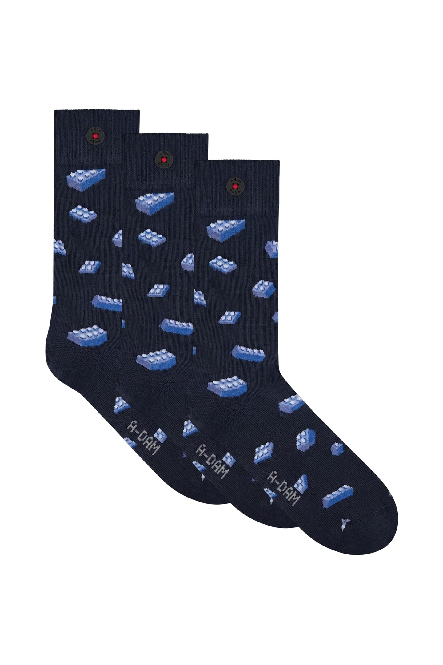A-DAM 3-PACK CASUAL SOCKS BUILDING BLOCKS BLUE DARK NAVY 1