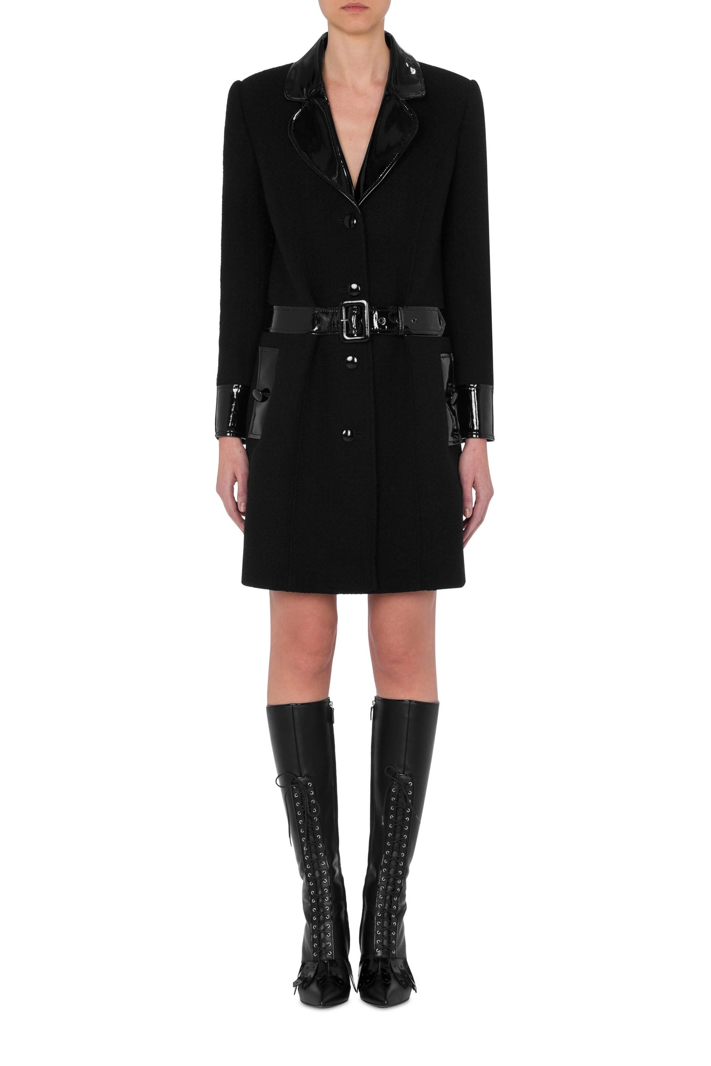 BONDAGE BUCKLE BOUCLÉ COAT BLACK 1
