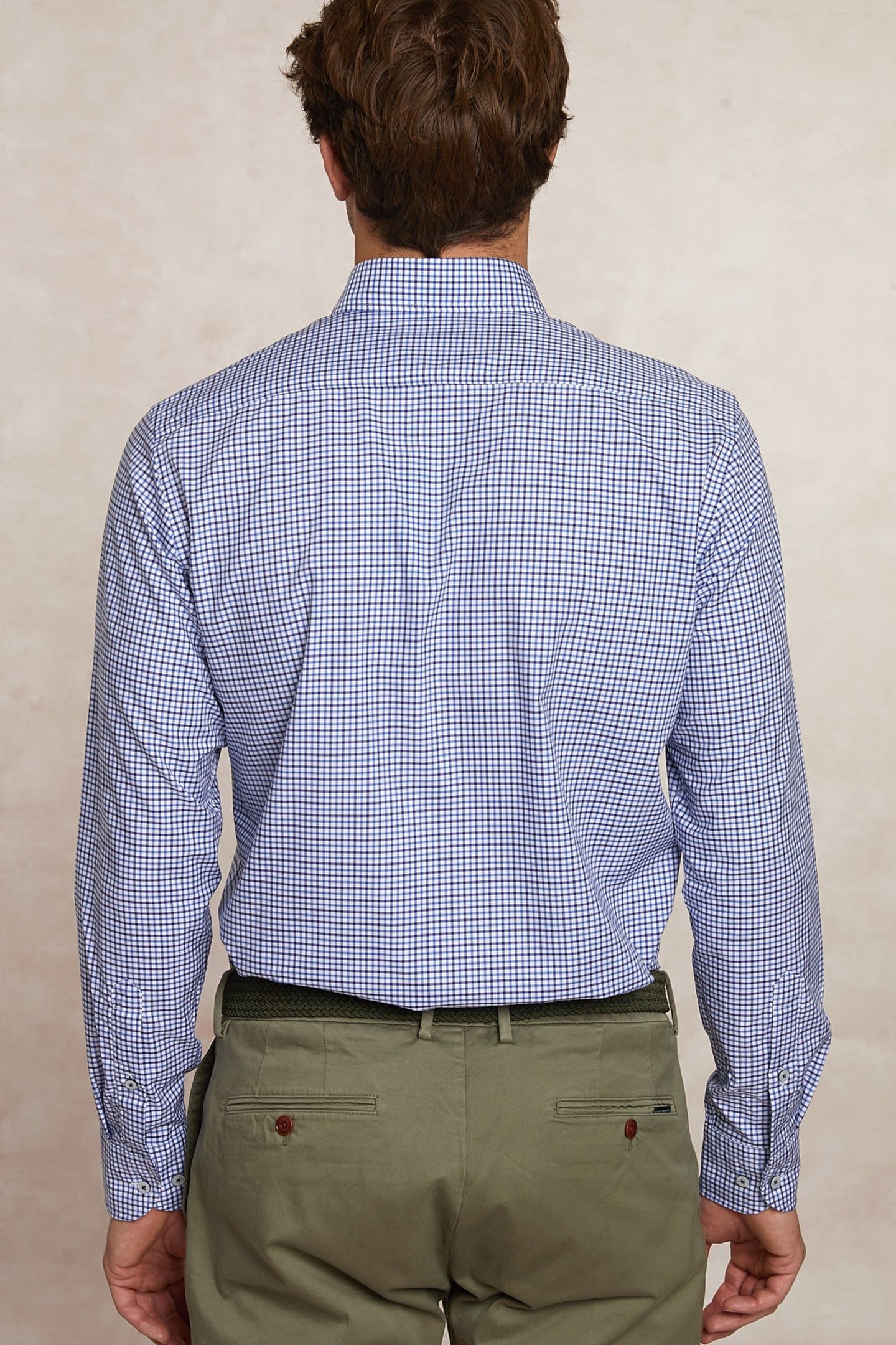 CUSTOM FIT COTTON CHECKED SHIRT BLUE/WHITE 2