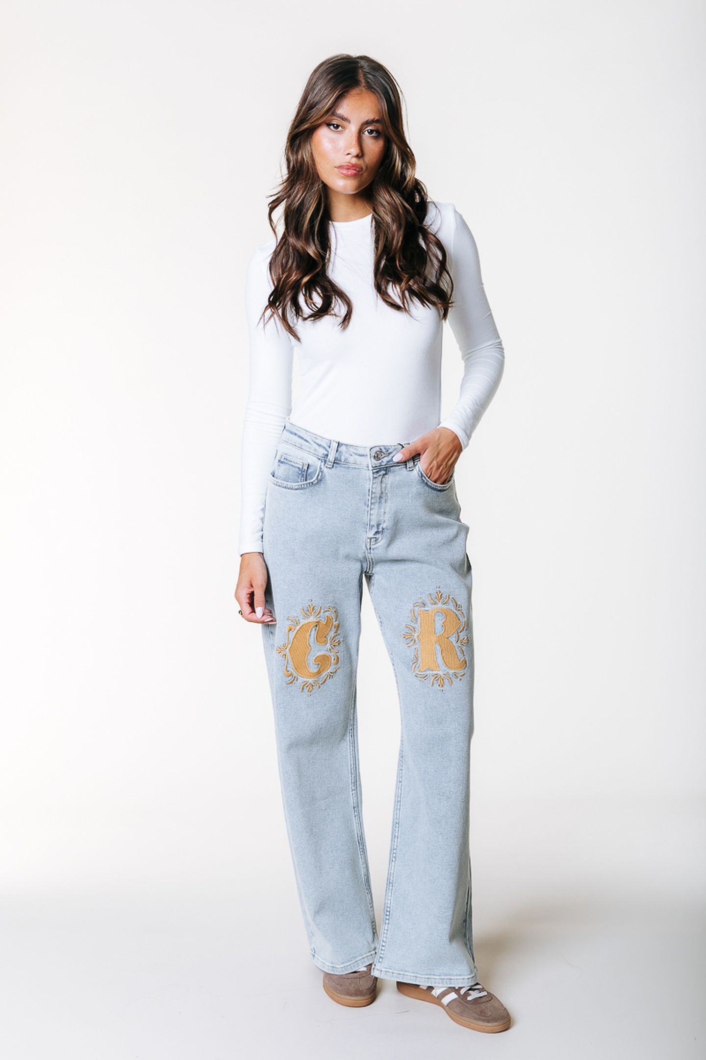 GAIAS CR HIGH RISE STRAIGHT LEG DENIM PANTS LIGHT BLUE DENIM 2