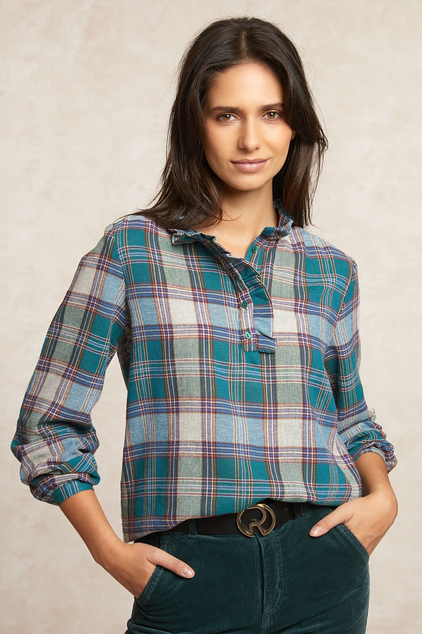CHECKED BLOUSE BALLOON SLEEVES GREEN 3