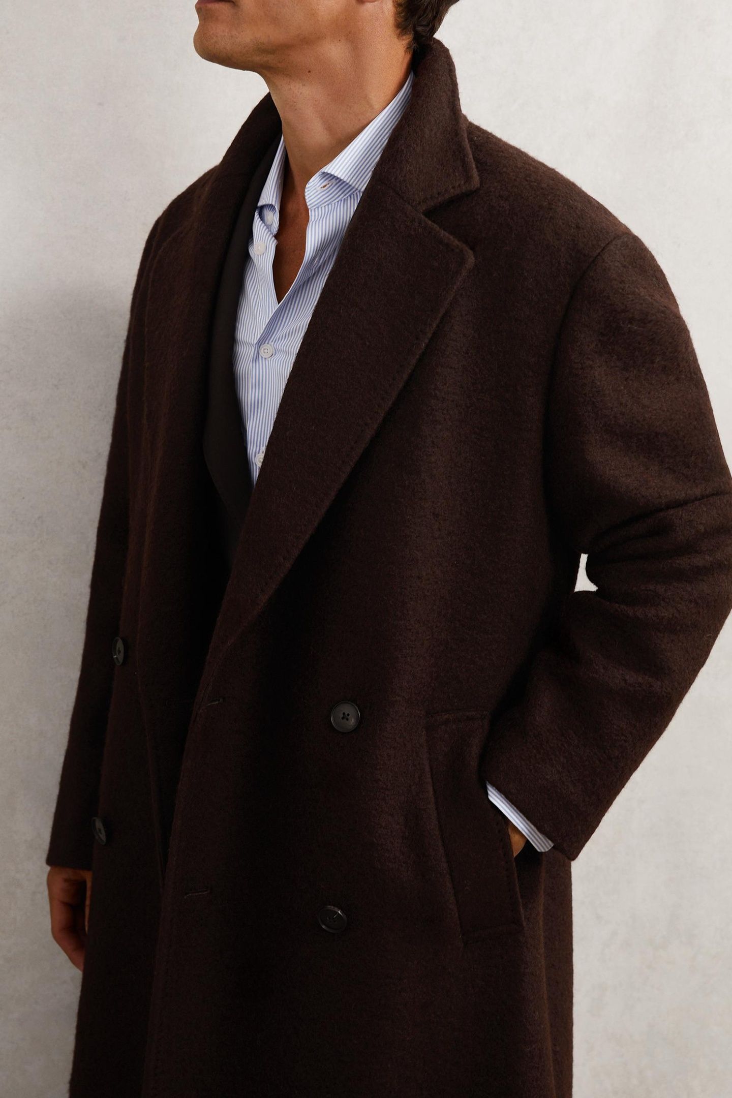 LS BOUCLE DB BELTED OVERCOAT CHOCOLATE BROWN 5