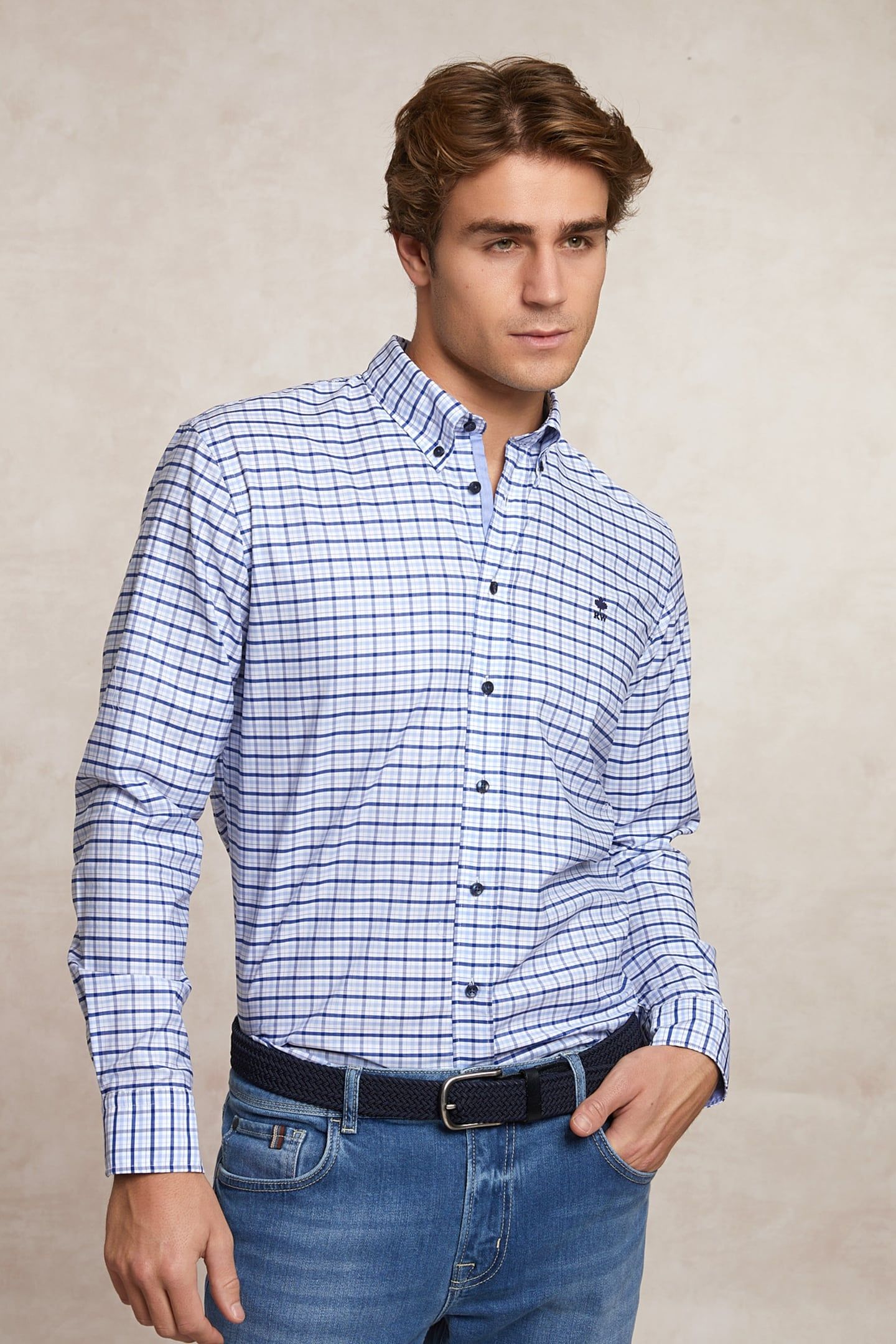 CUSTOM FIT CHECKED COMFORT STRETCH SHIRT BLUE/WHITE 3
