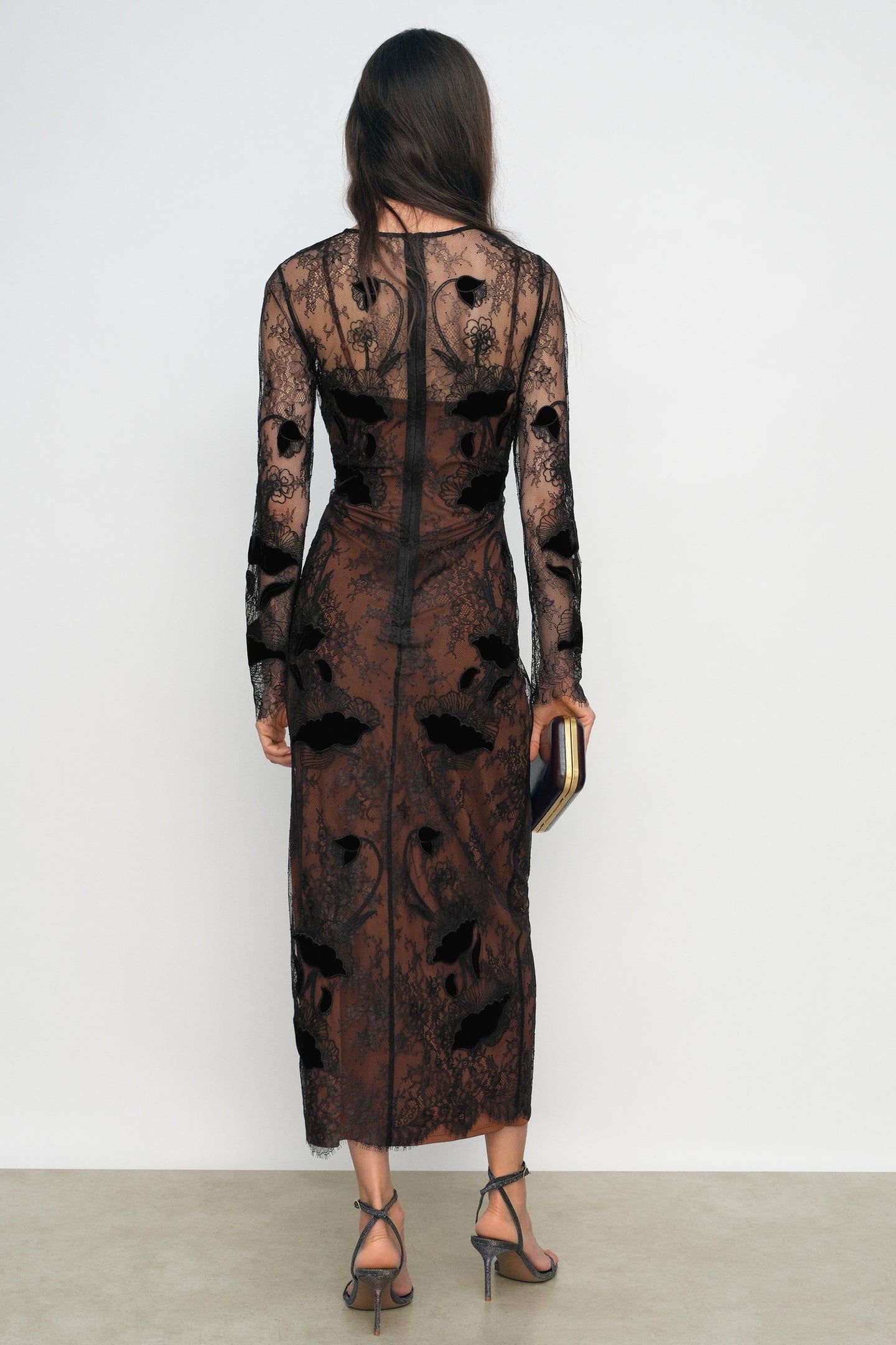 LACE DETAIL MIDI DRESS BLACK 2