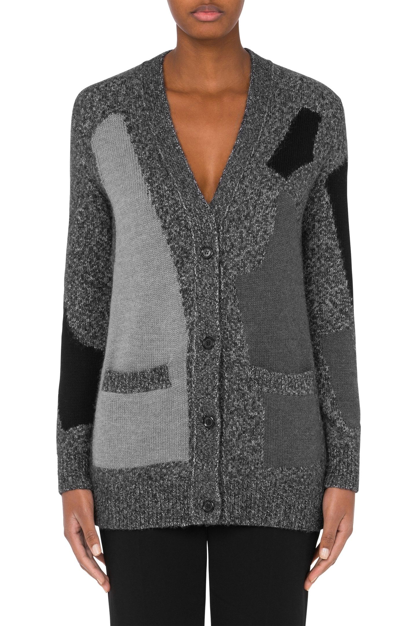 PATCHWORK MOULINÈ WOOL AND ALPACA CARIDGAN GREY 1
