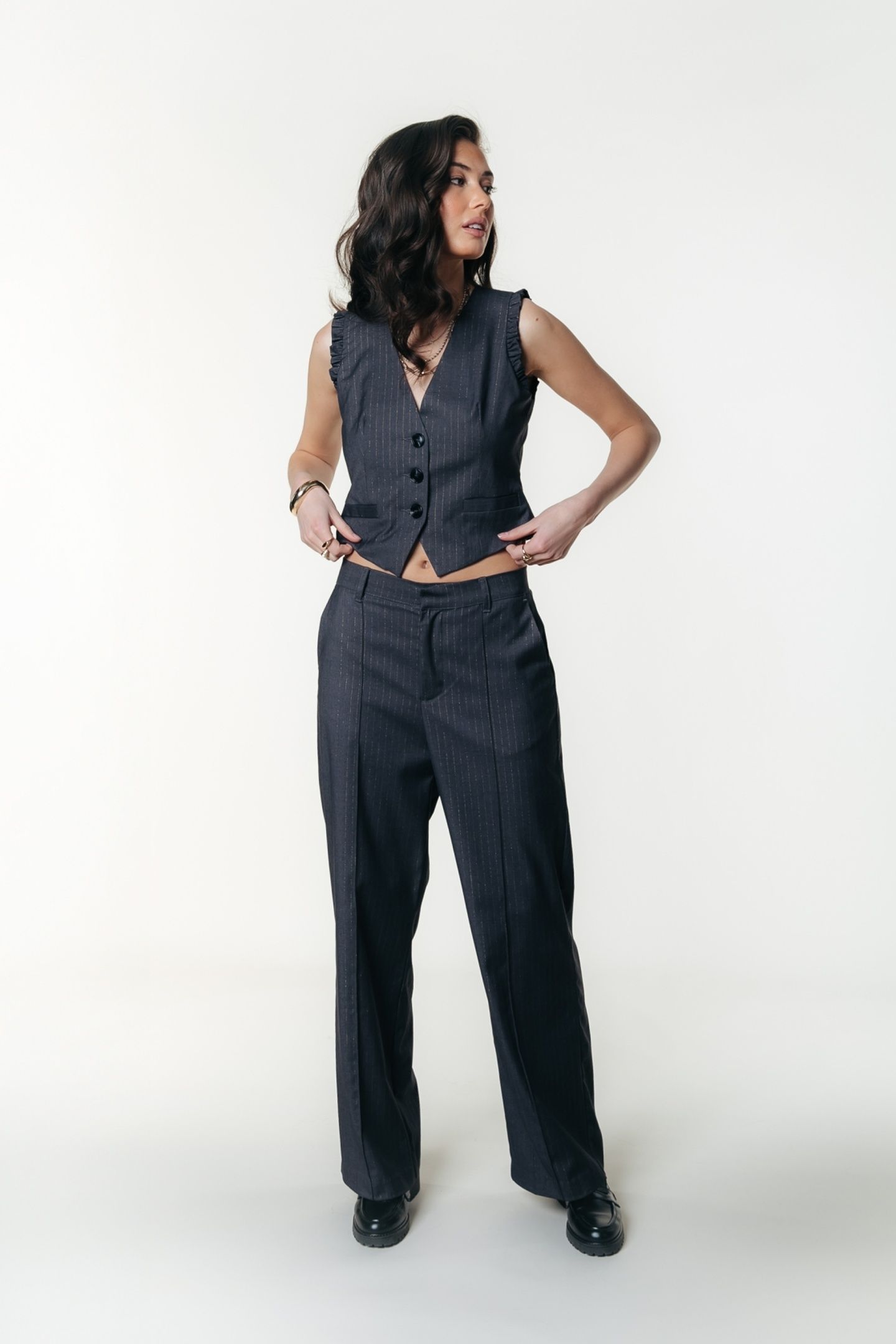 RUS LUREX PINSTRIPE PANTS DARK GREY 3