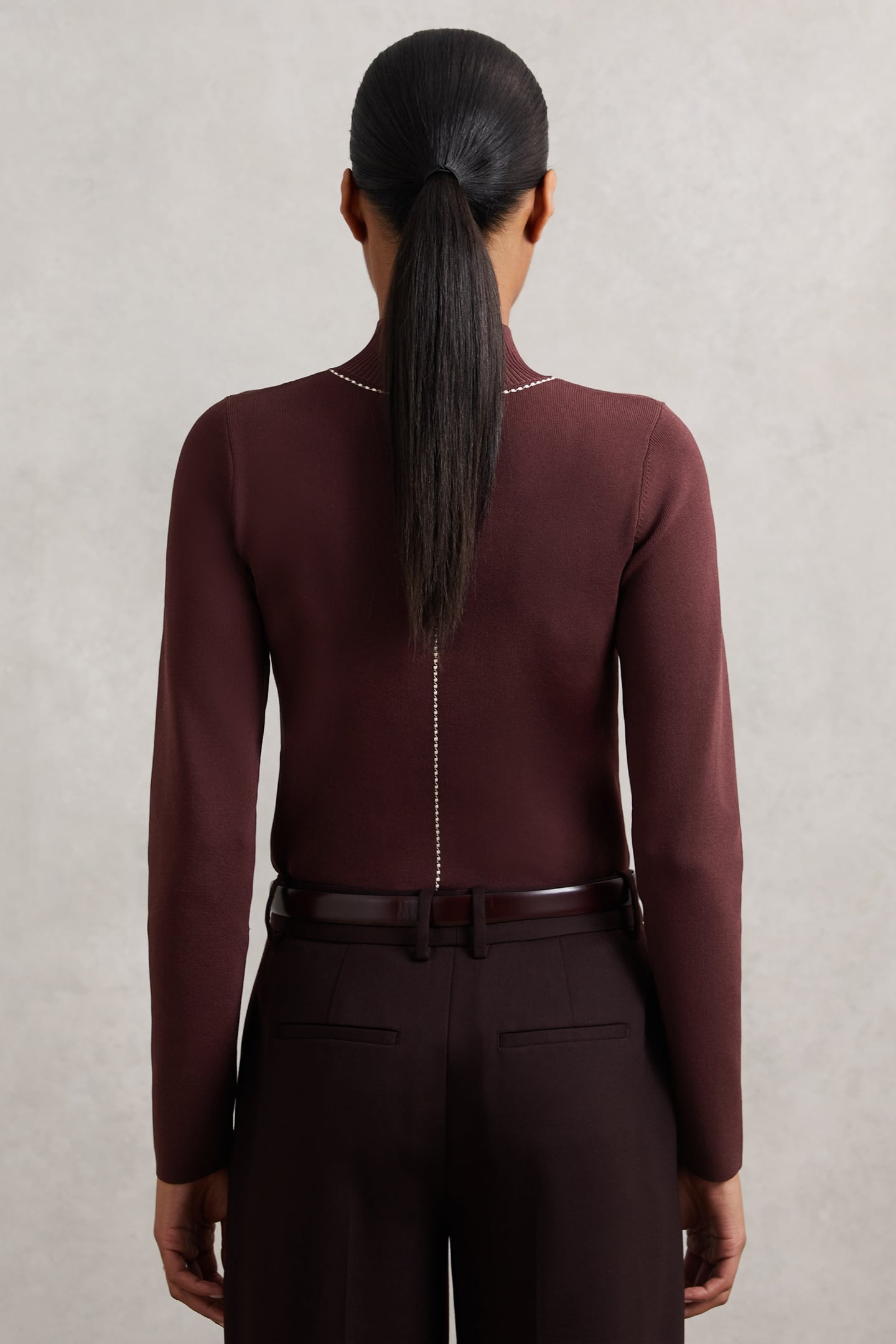 STITCH FRONT FUNNEL JUMPER BURGUNDY/CAMEL 2