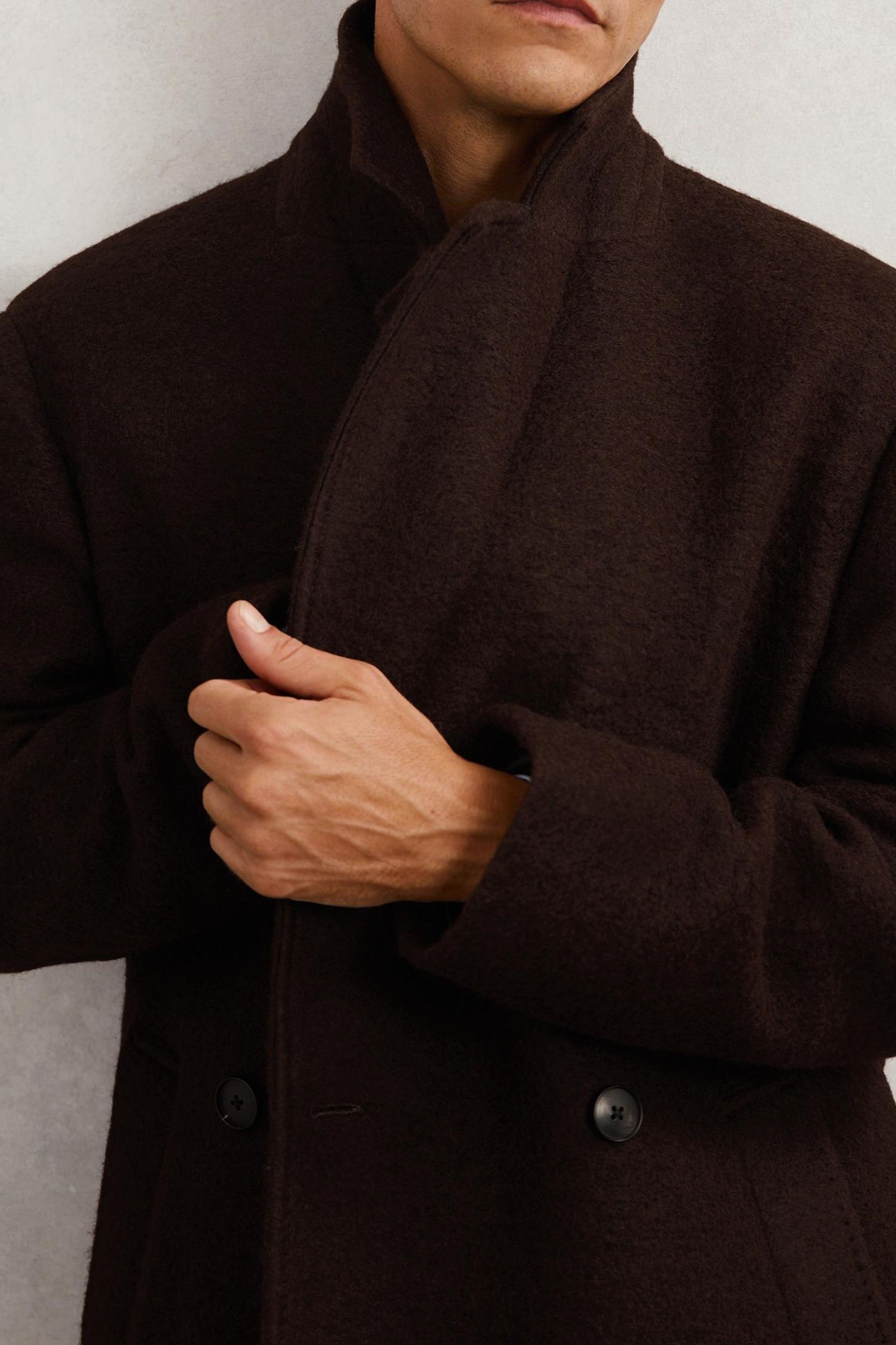 LS BOUCLE DB BELTED OVERCOAT CHOCOLATE BROWN 4