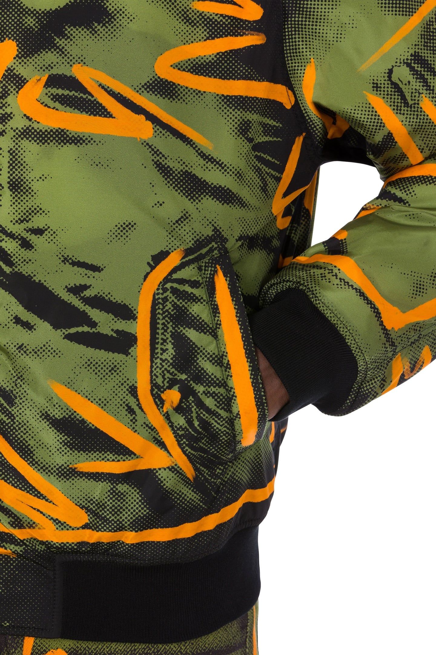 SHADOWS & SQUIGGLES NYLON BOMBER JACKET GREEN 4