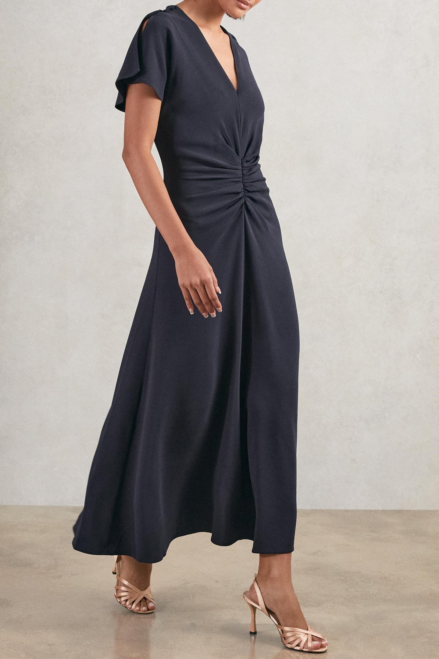 RUCHED FRONT WORKWEAR DRESS NAVY 1