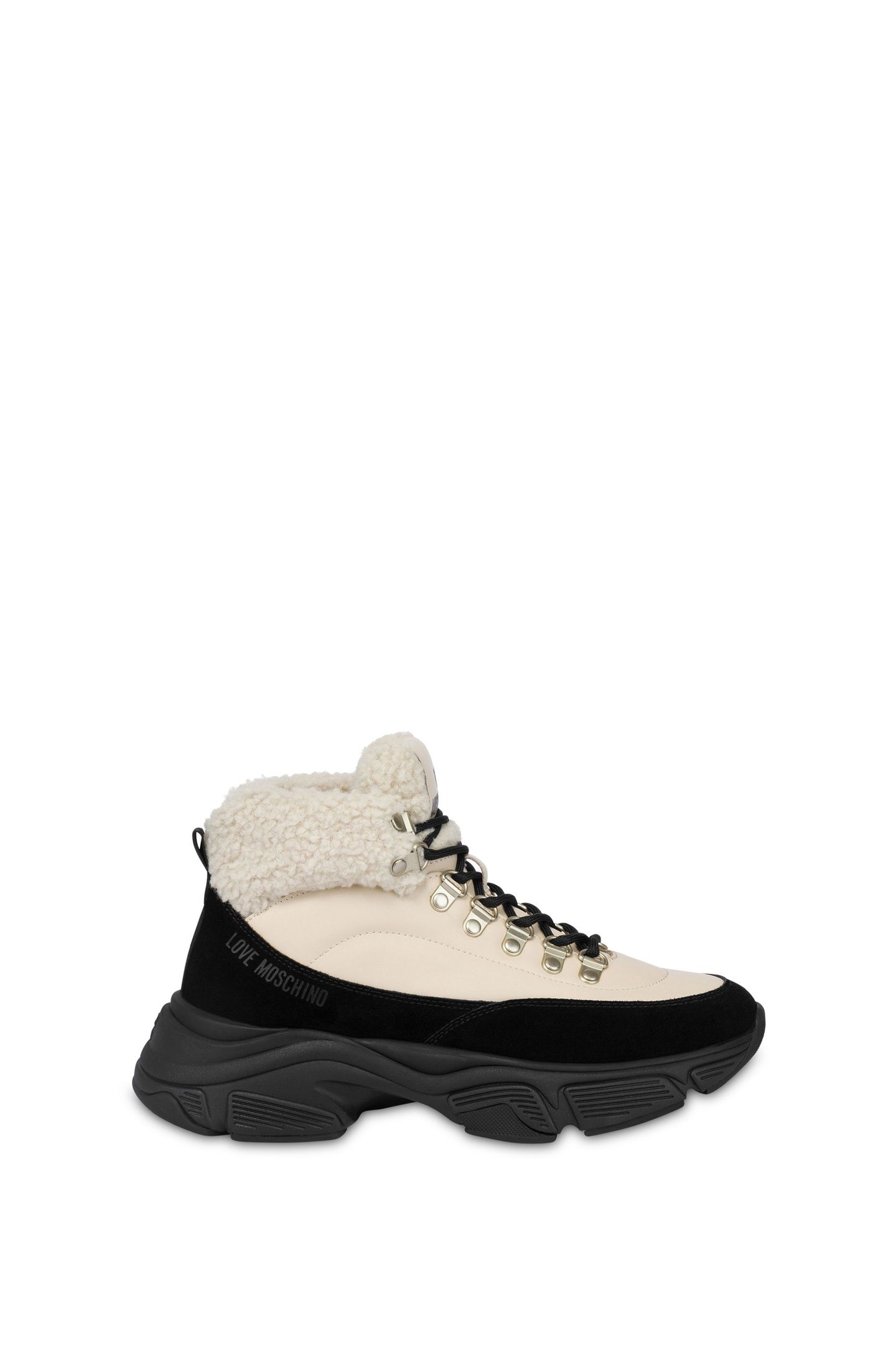 BLACK AND WHITE HIGH-TOP SNEAKERS WITH FUR BEIGE 1