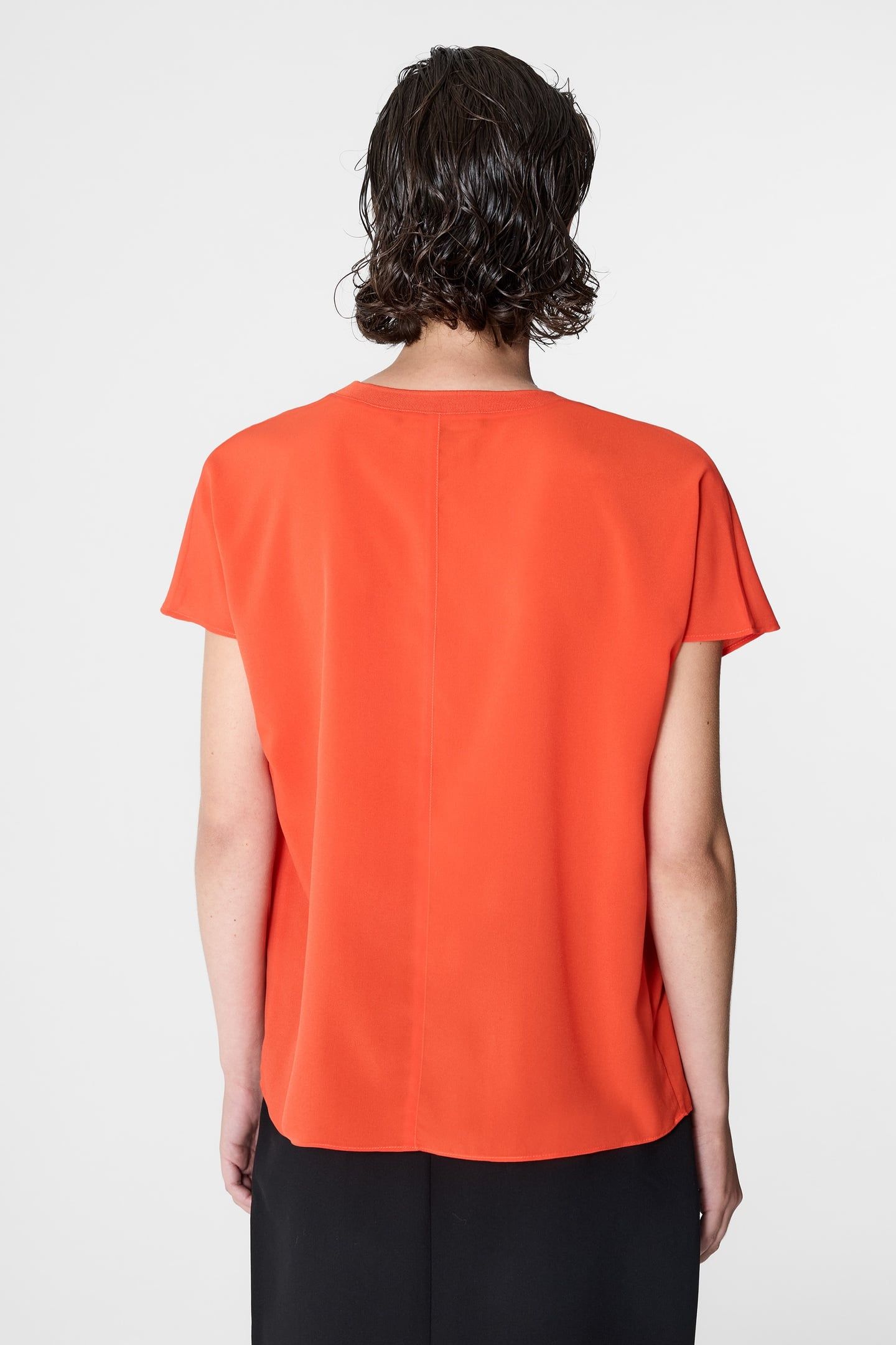 CREPE LIGHT CREW NECK TOP FLAME ORANGE FLAME ORANGE 3