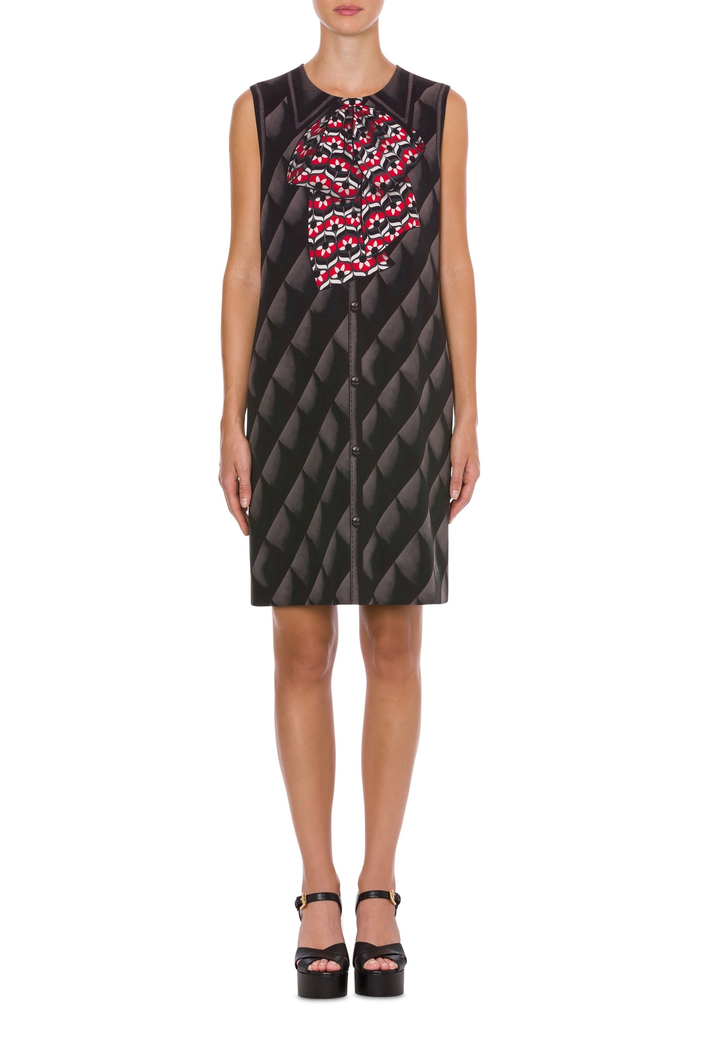 SLEEVELESS DRESS WITH TROMPE L'OEIL PRINT BLACK 1