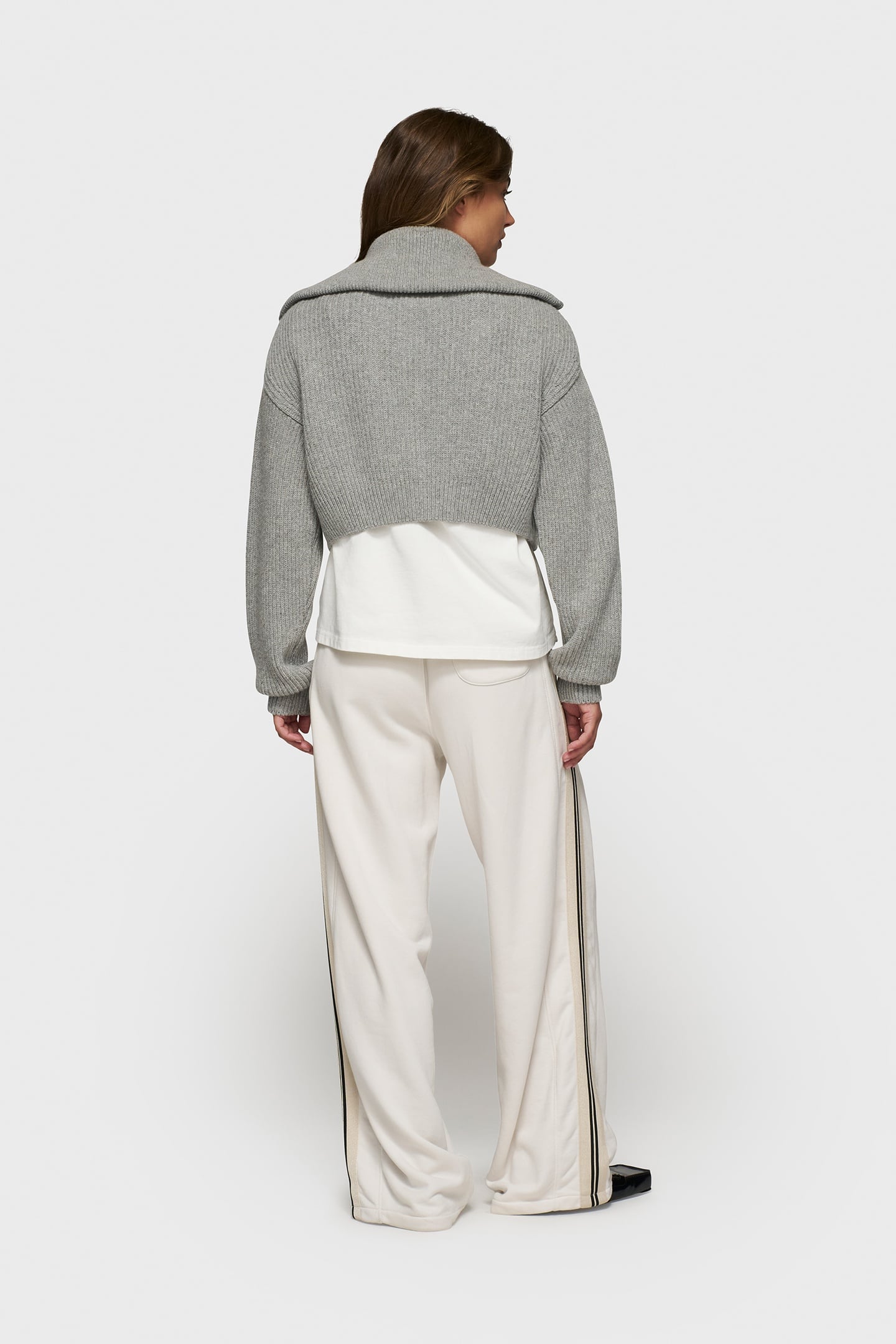 CROPPED KNIT ZIP JACKET LIGHT GREY MELEE 3