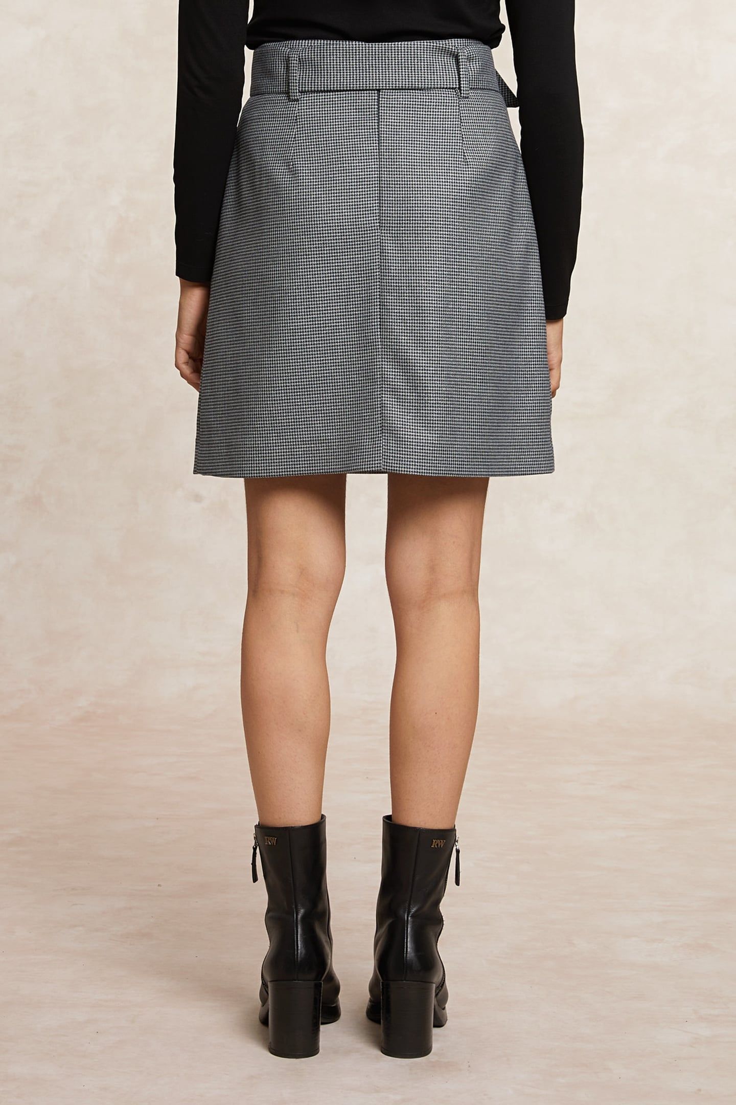 SHORT CHECKED BELTED SKIRT GREY BLUE 2