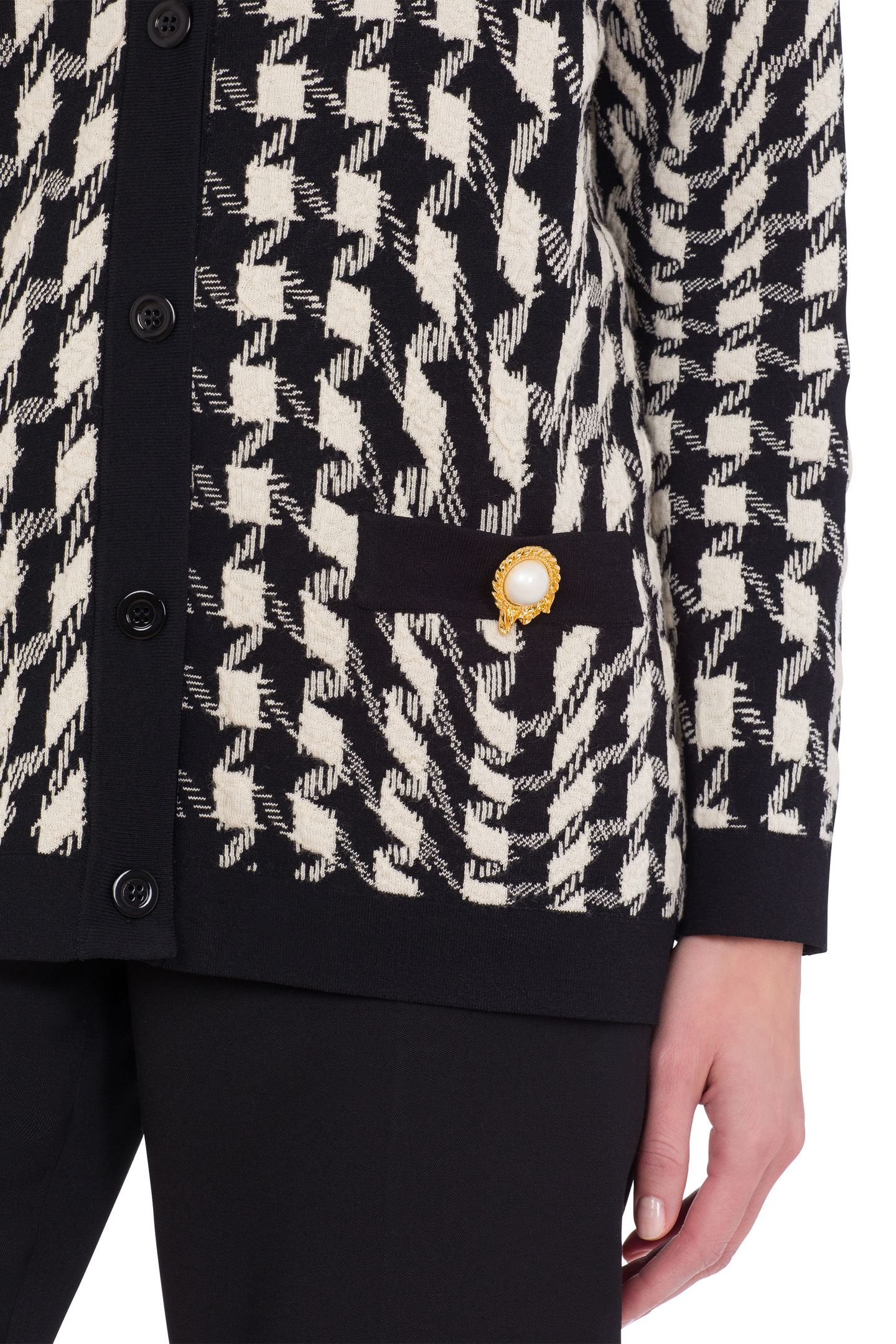 MORPHED HOUNDSTOOTH STRETCH CARDIGAN WHITE 4