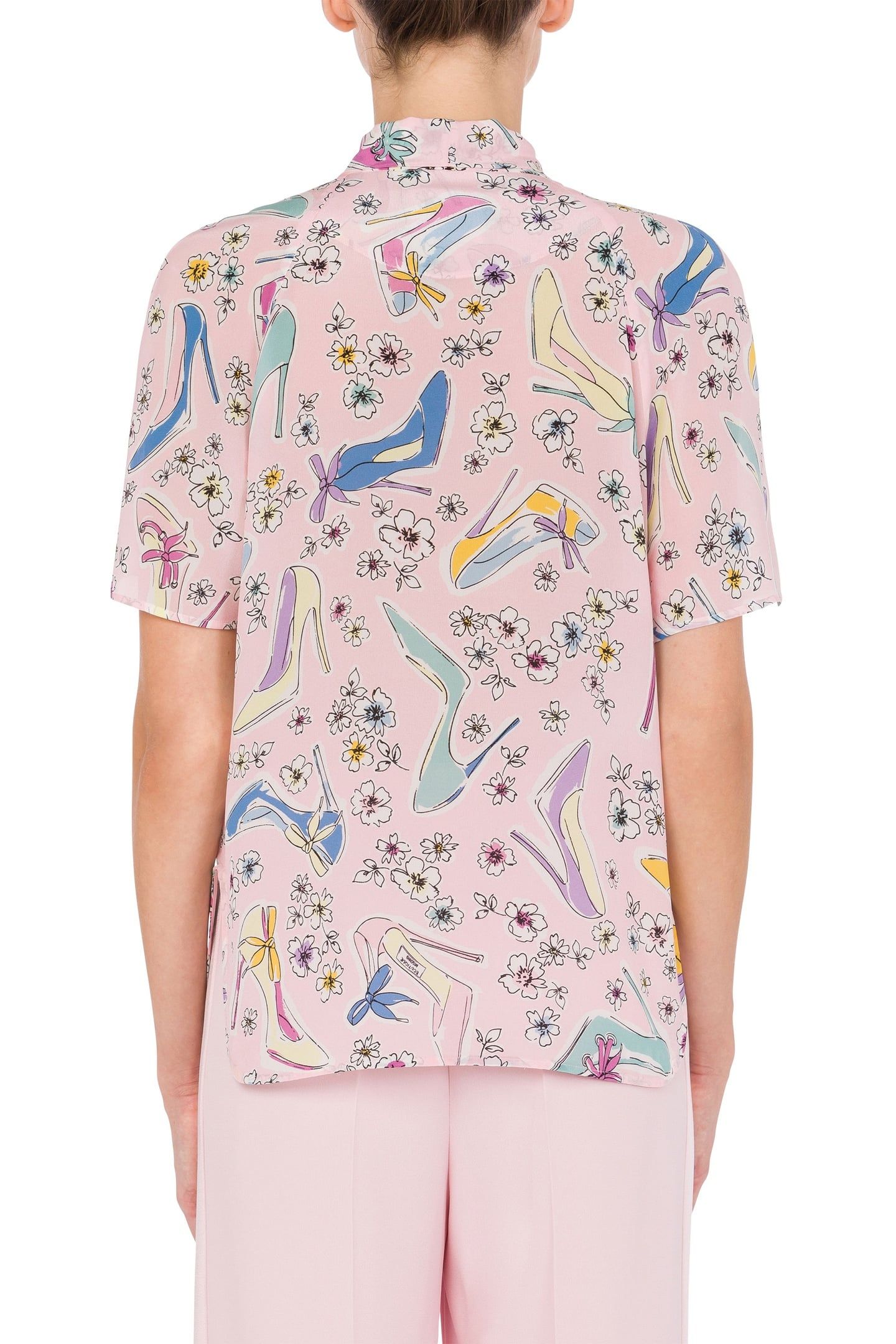 CREPE DE CHINE SHIRT HEELS & FLOWERS PINK 2