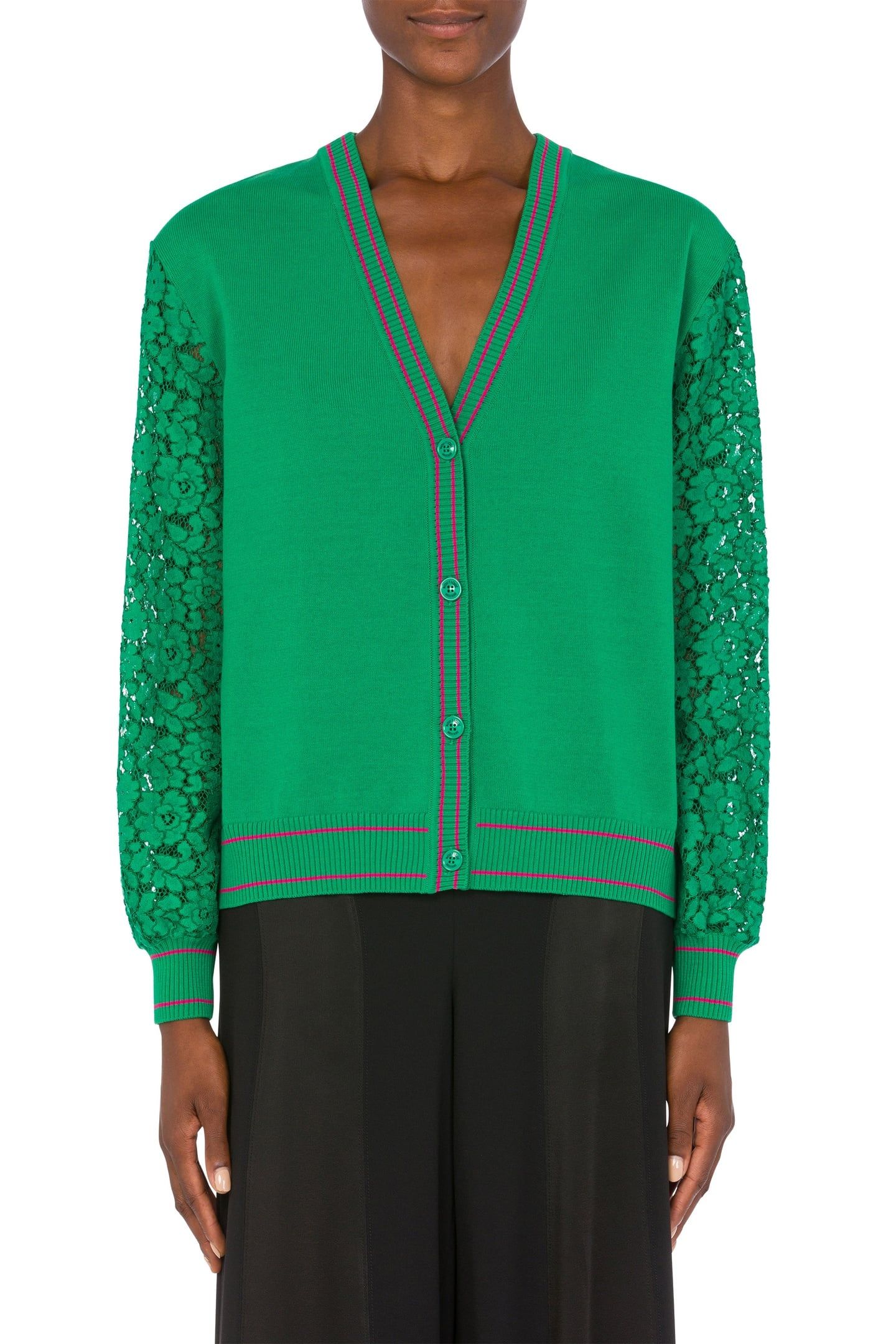 STRETCH CARDIGAN WITH LACE SLEEVES GREEN 1