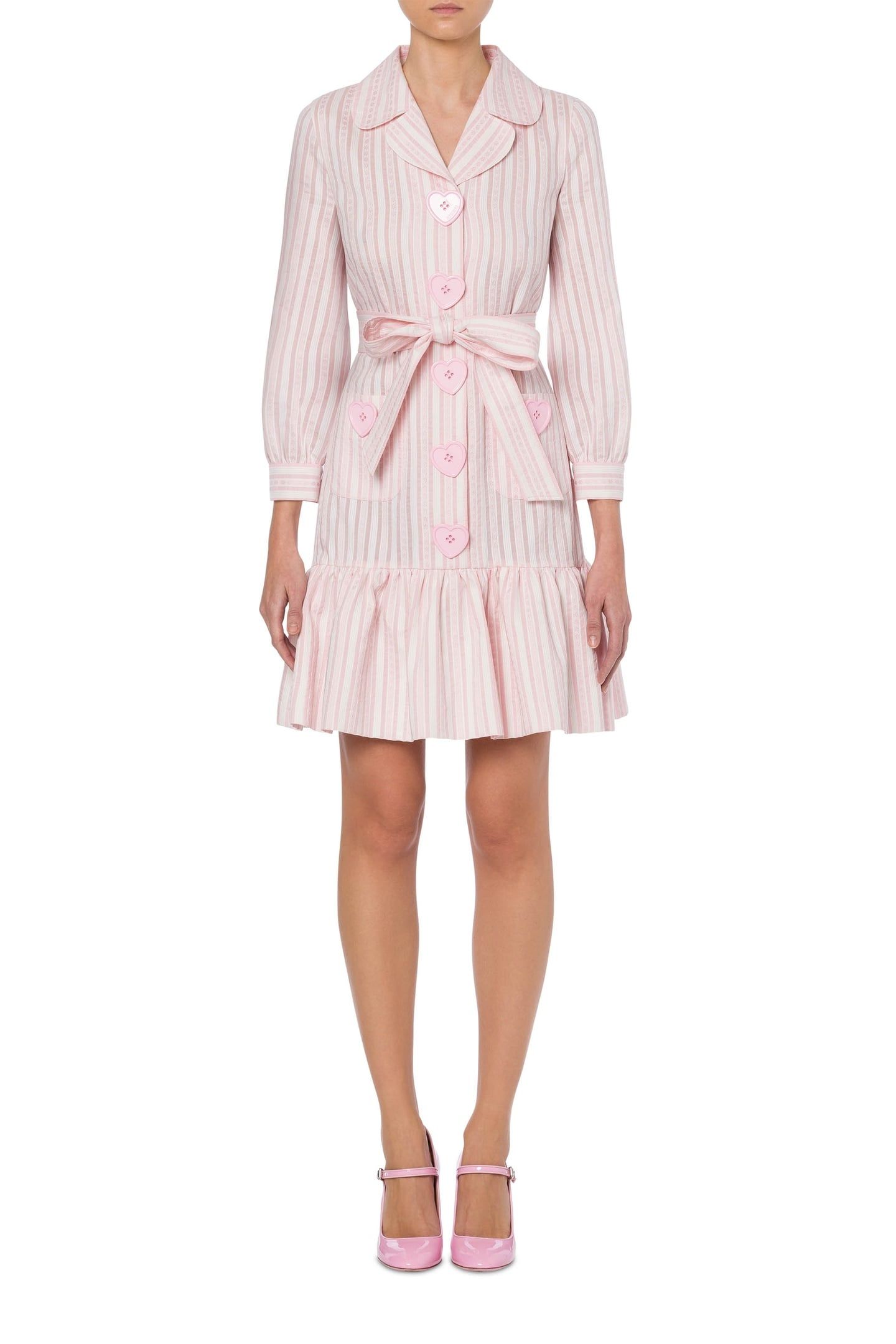 HEART BUTTONS JACQUARD STRIPED DRESS PINK 1