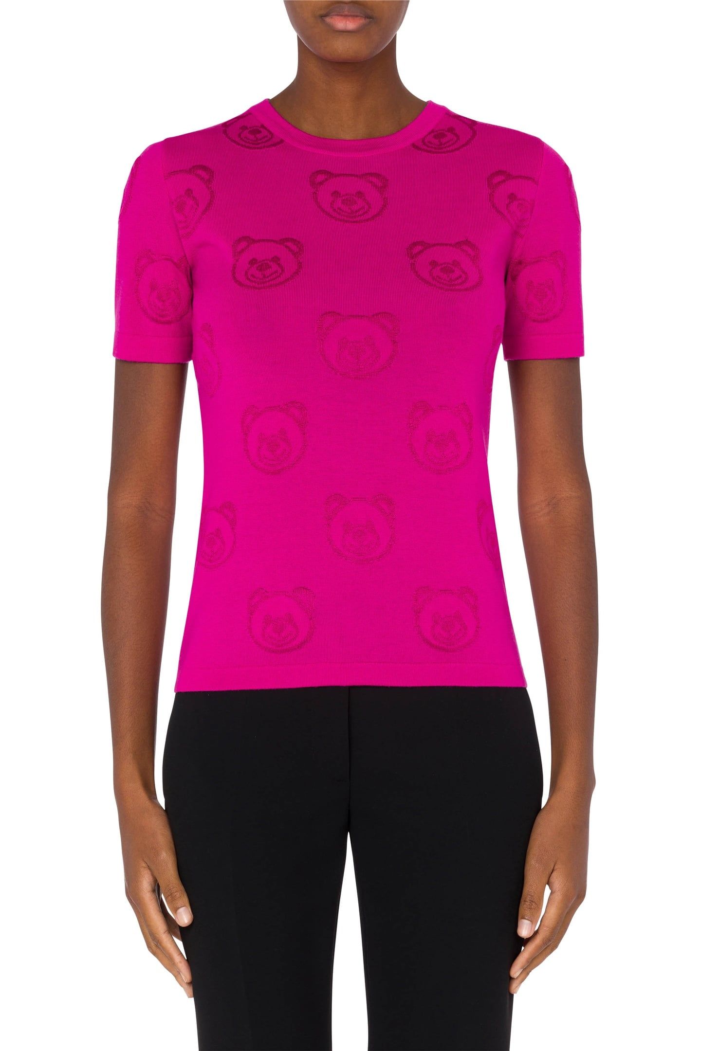 ALLOVER TEDDY BEAR KNIT TOP FUCSIA 1