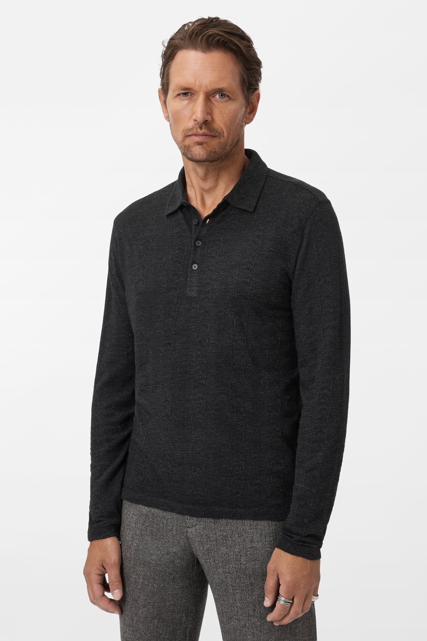 JALEN LS 3 COLOR MARL JACQUARD POLO BLACK 1