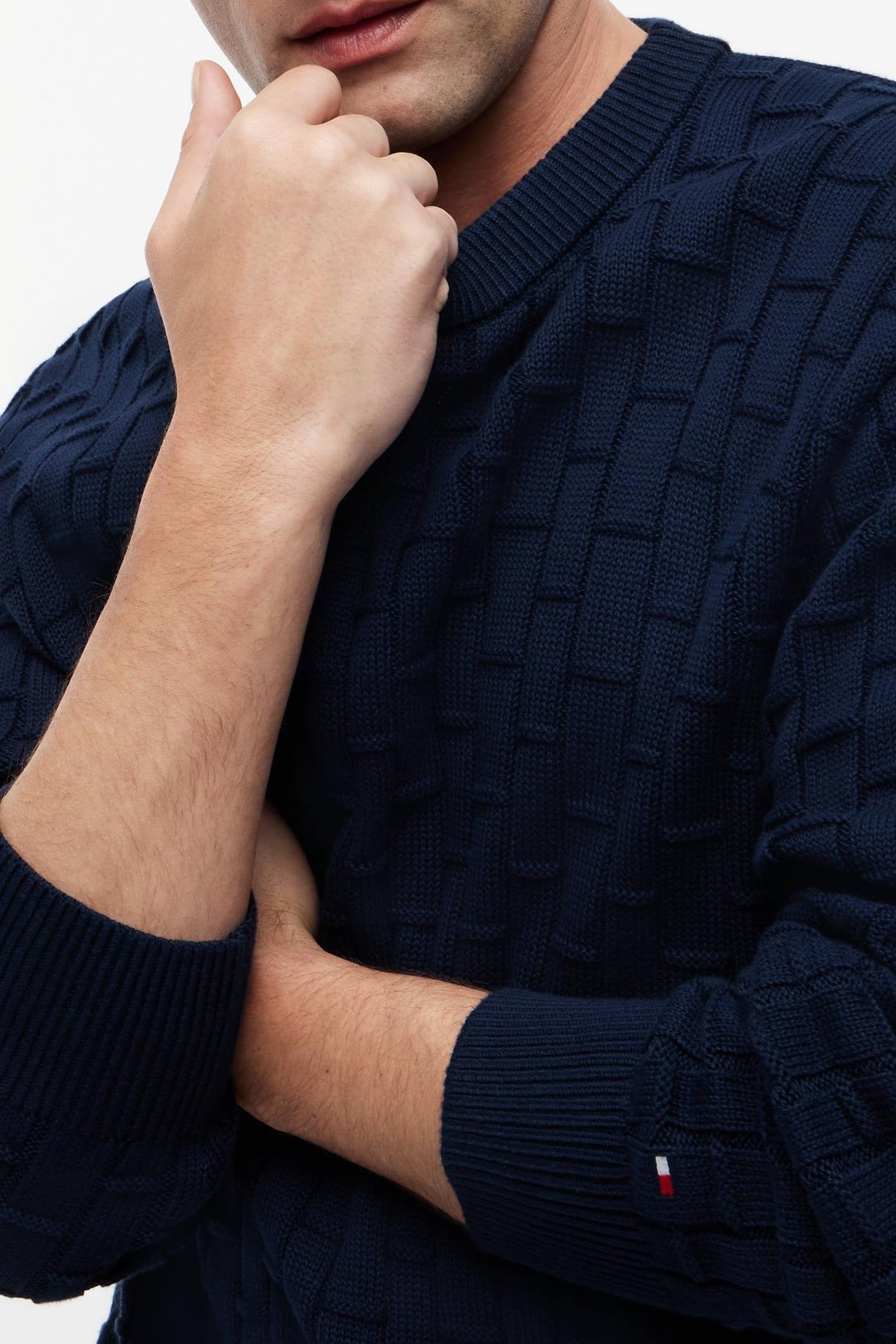 MOCK CABLE CREW NECK CARBON NAVY 5