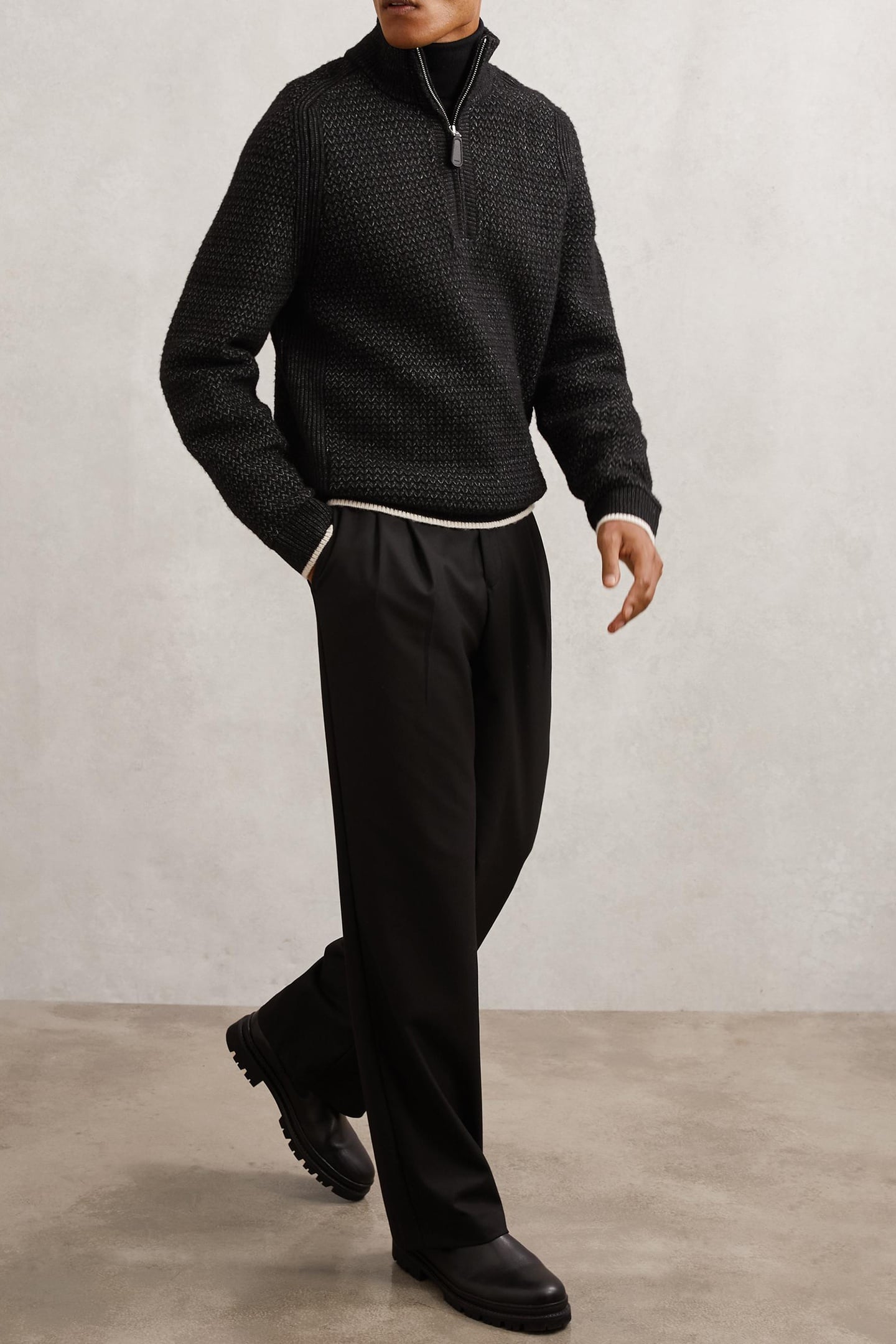 LS HALF ZIP BRUSHED RIBBED JUMPER BLACK 1