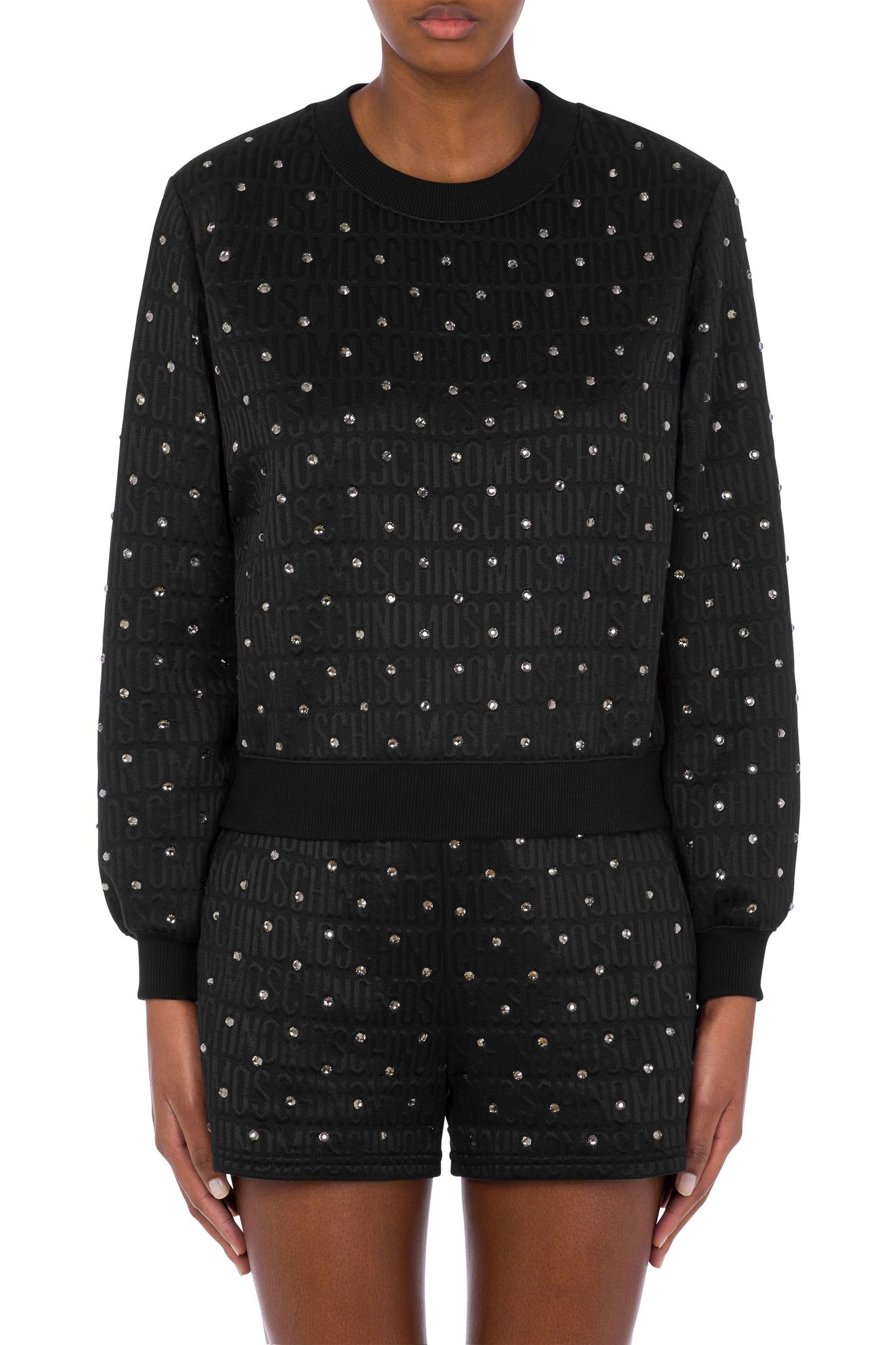 ALLOVER LOGO RHINESTONE SWEATSHIRT BLACK 1