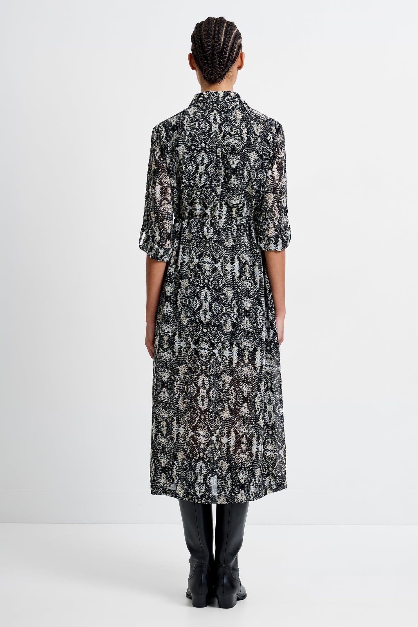 SNAKE PRINT L/S MIDI DRESS NEUTRAL MULTI 2