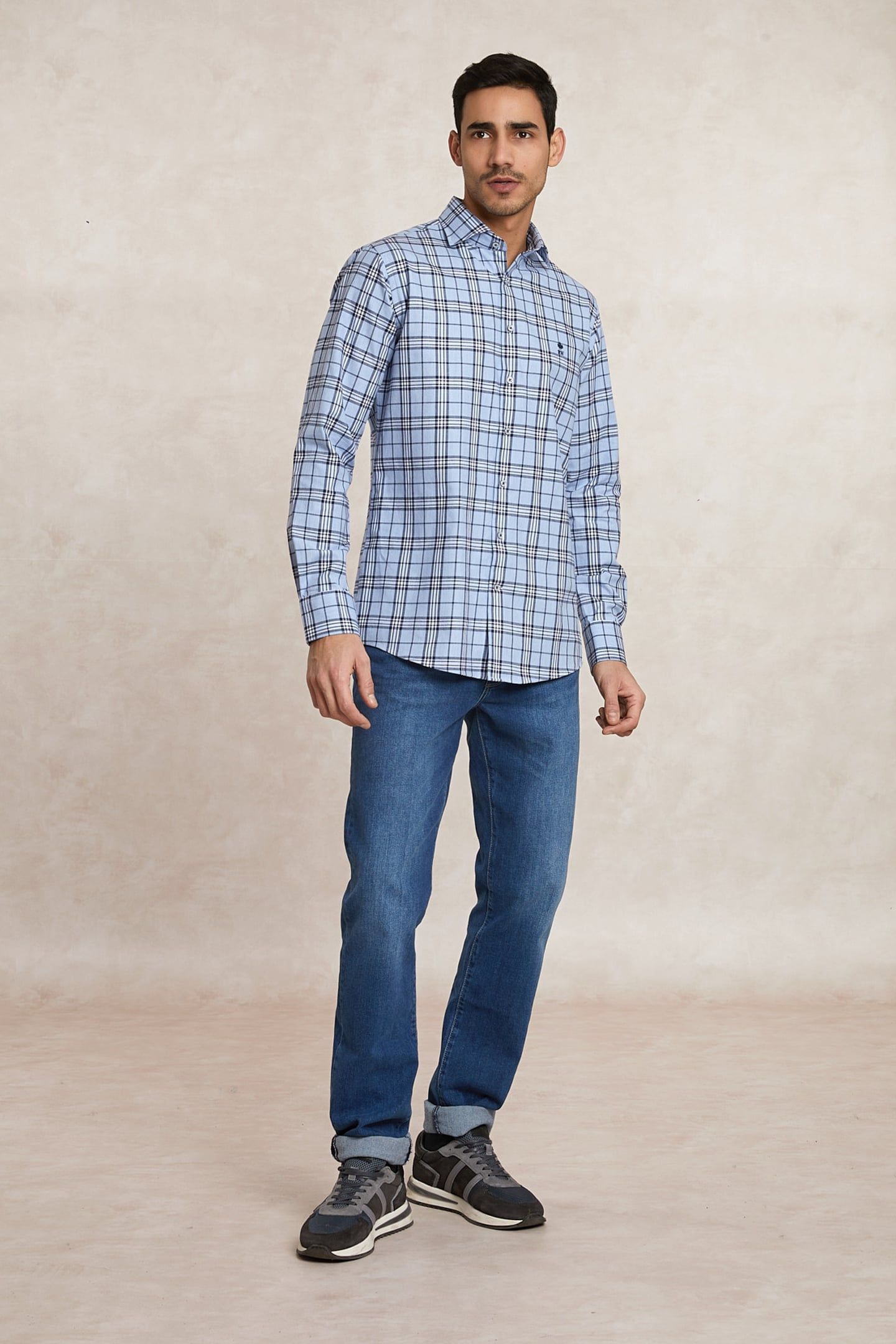 CUSTOM FIT CHECKED FLANNEL SHIRT BLUE/WHITE 1