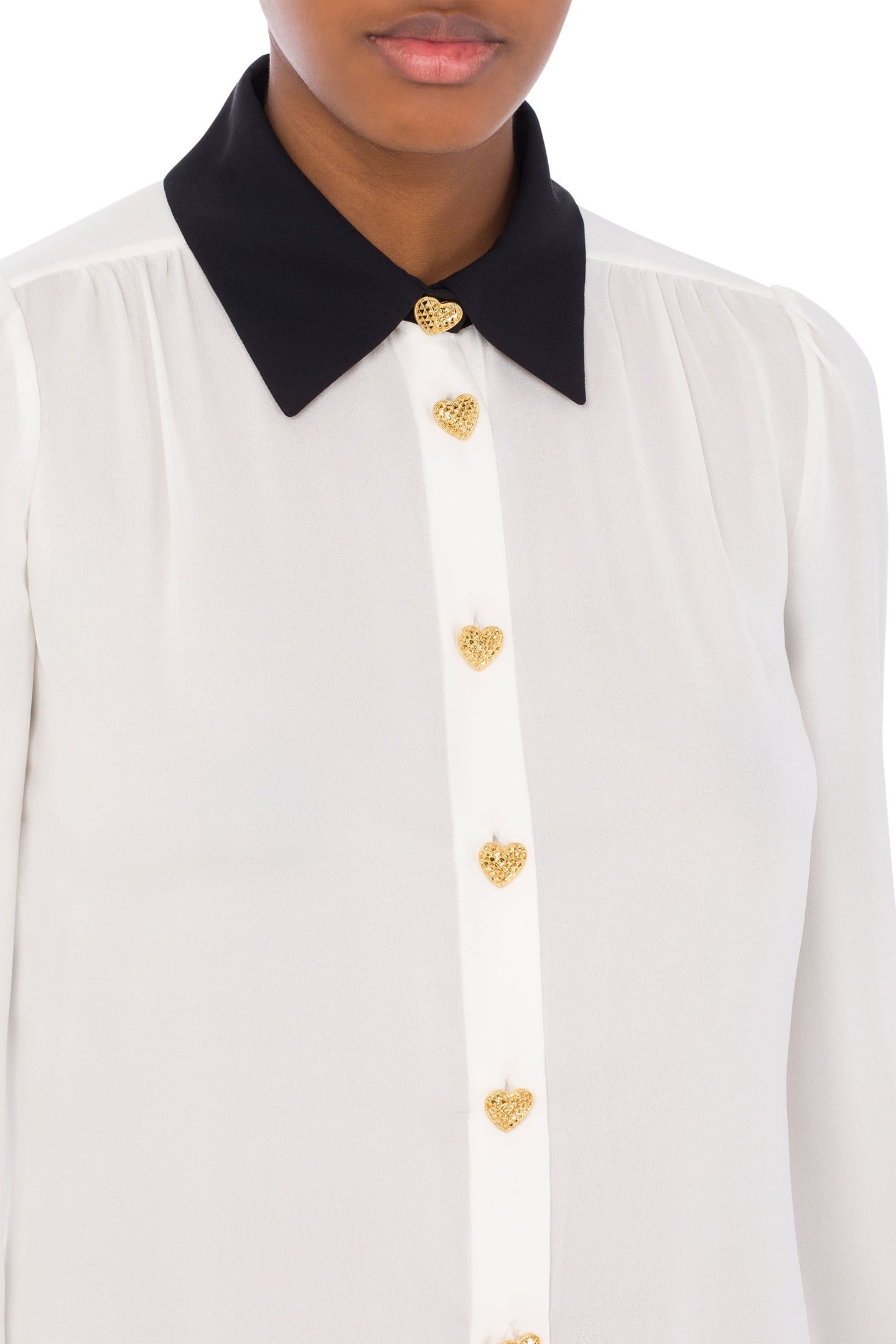 HEART BUTTONS SILK CHARMEUSE SHIRT WHITE 4